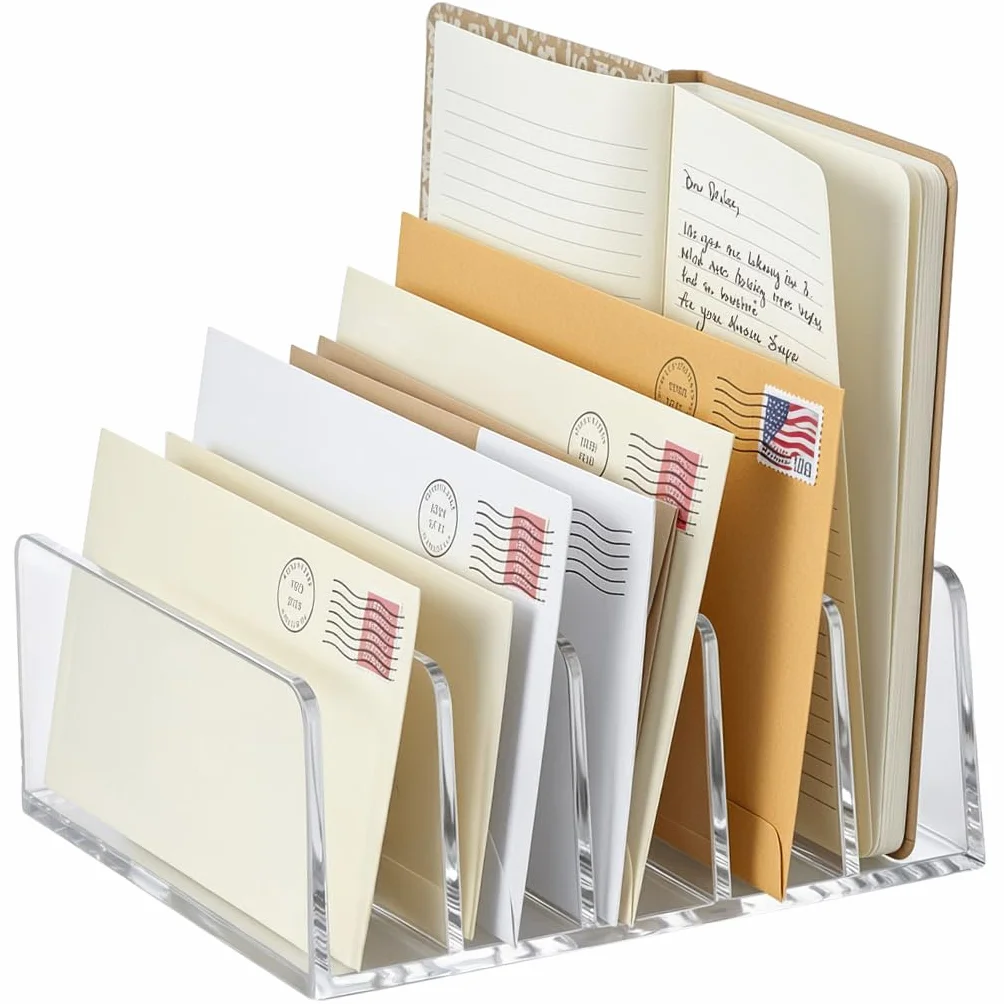QWORK Porte-lettres acrylique 5 compartiments 12,2x12,2x5,3 cm pour lettres courrier