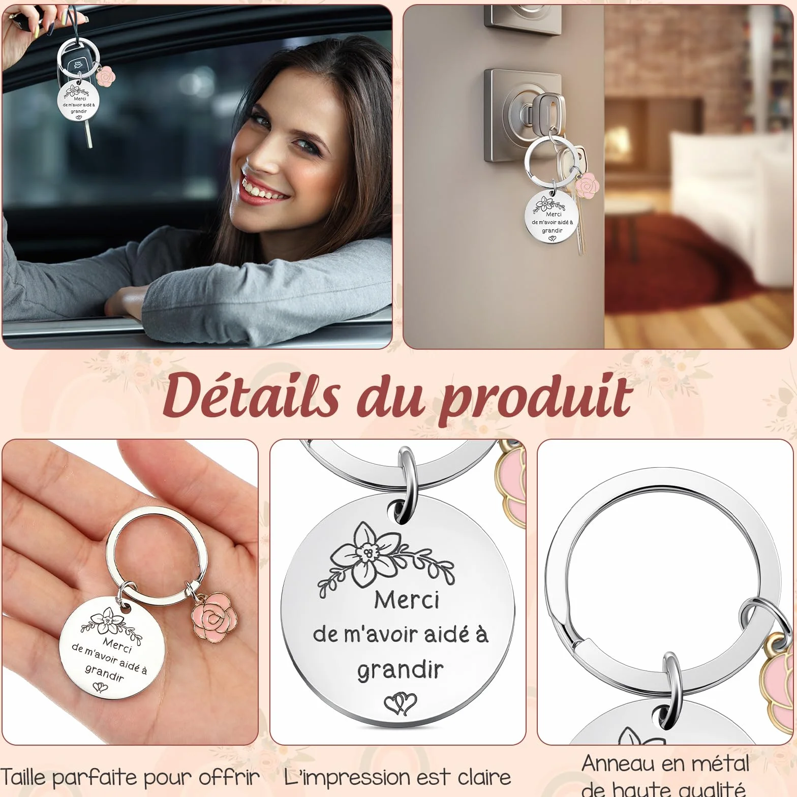Sinmoe 3 Pièces Cadeau Maitresse Institutrice Carnet Spirale Porte Clés Stylo Bille Fin d'Année Fleurs Arcs en Ciel