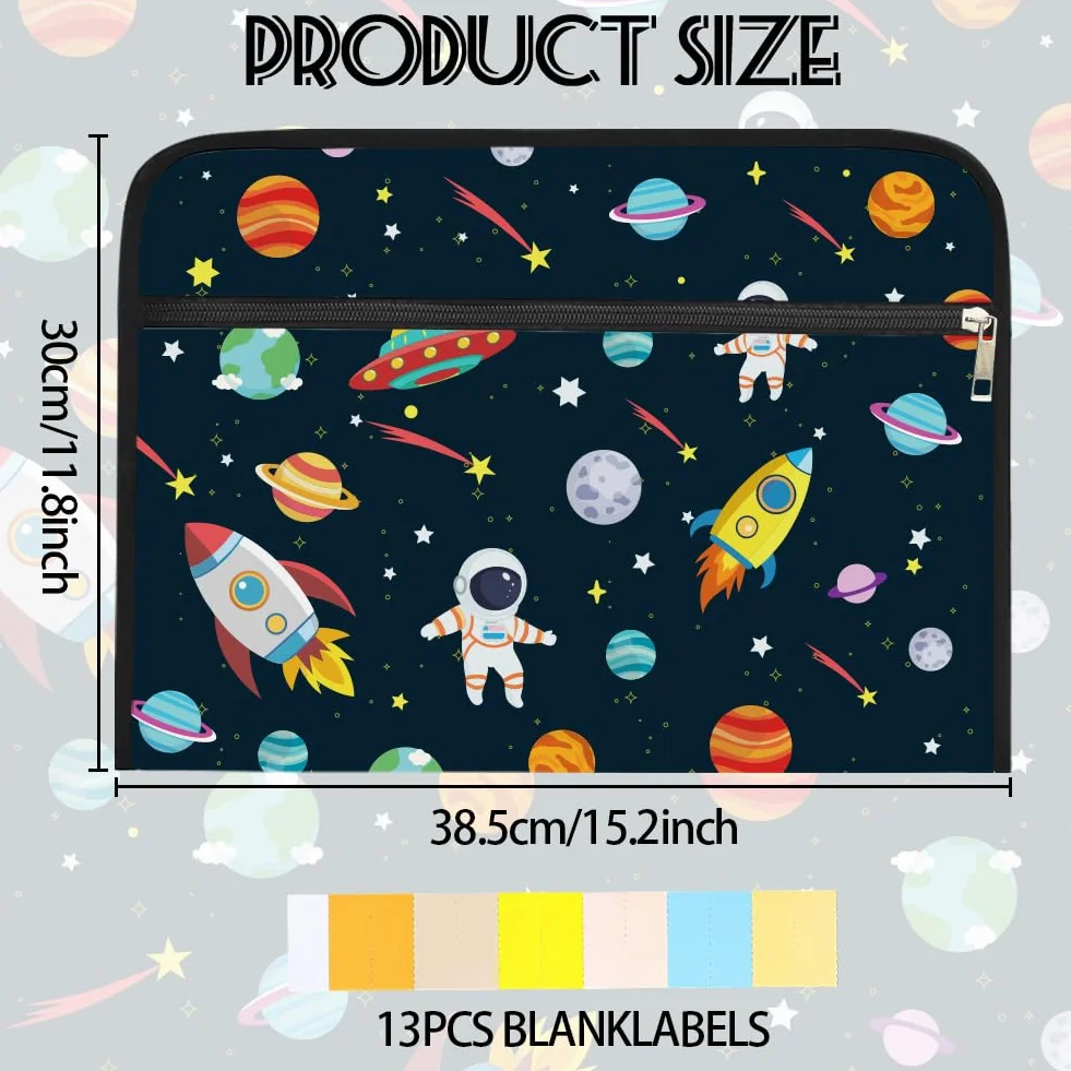 WEBEEDY Classeur à Soufflet Star Rocket Planets Astronaut 13 Pochettes A4 Organiseur Documents Portable