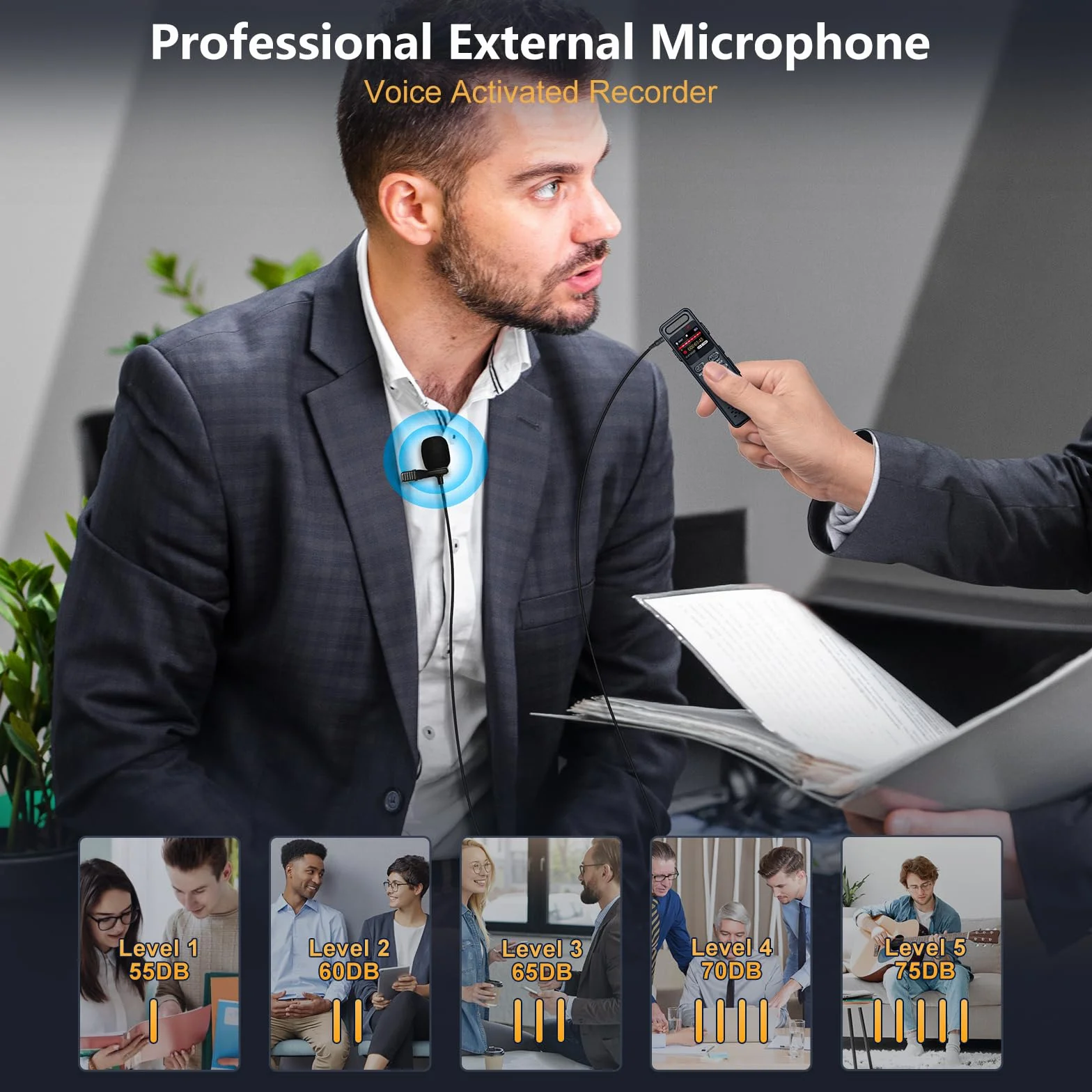 Ponovo Enregistreur Vocal Numérique 16Go 100H 1536Kbps Activation Vocale 1100mAh