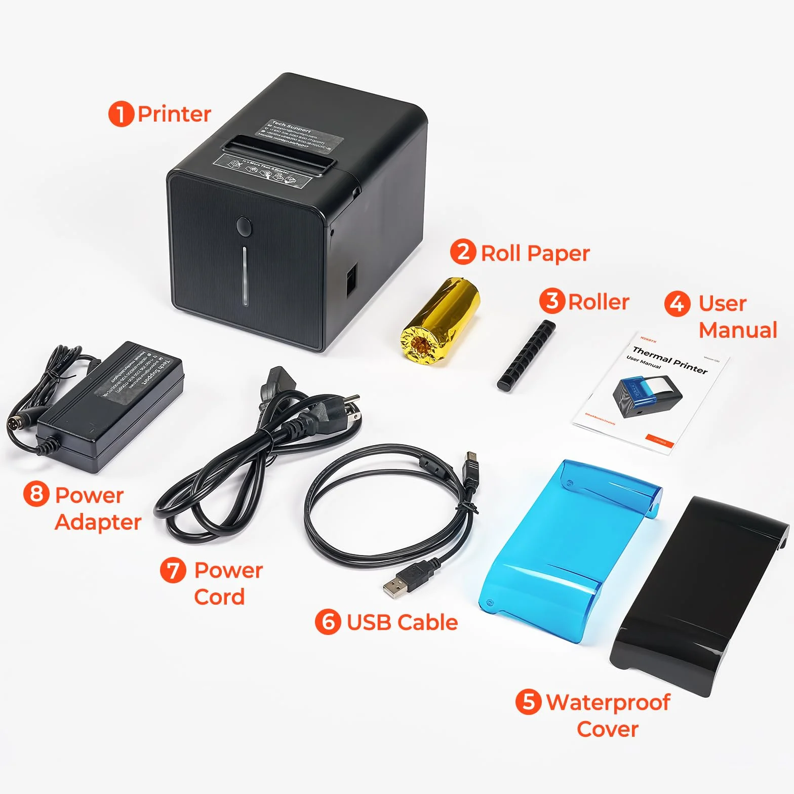 MUNBYN 905 WiFi Imprimante de Reçus Thermique 80mm, Ticket de Caisse USB Ethernet avec Support de Coupe Automatique, Noir
