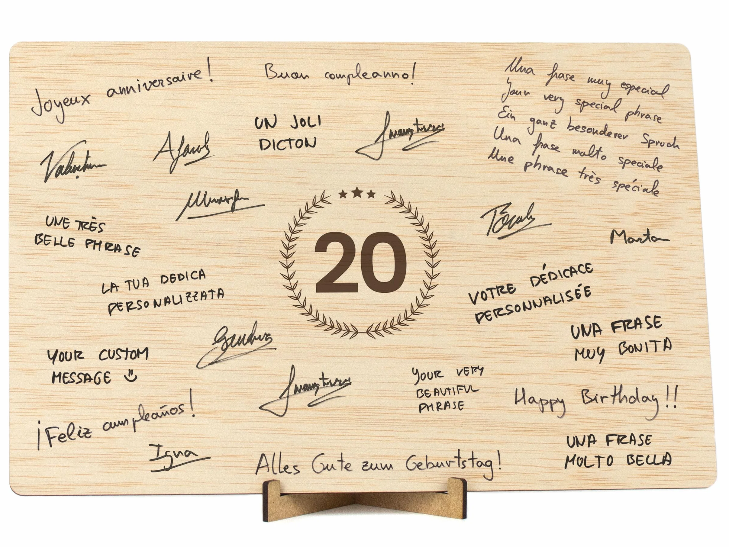 CONTRAXT Carte Anniversaire 20 ans Bois Cadeau original joyeux anniversaire mariage Numéro 20 livre d'or alternatif en bois décoration fête homme femme garcon enfant
