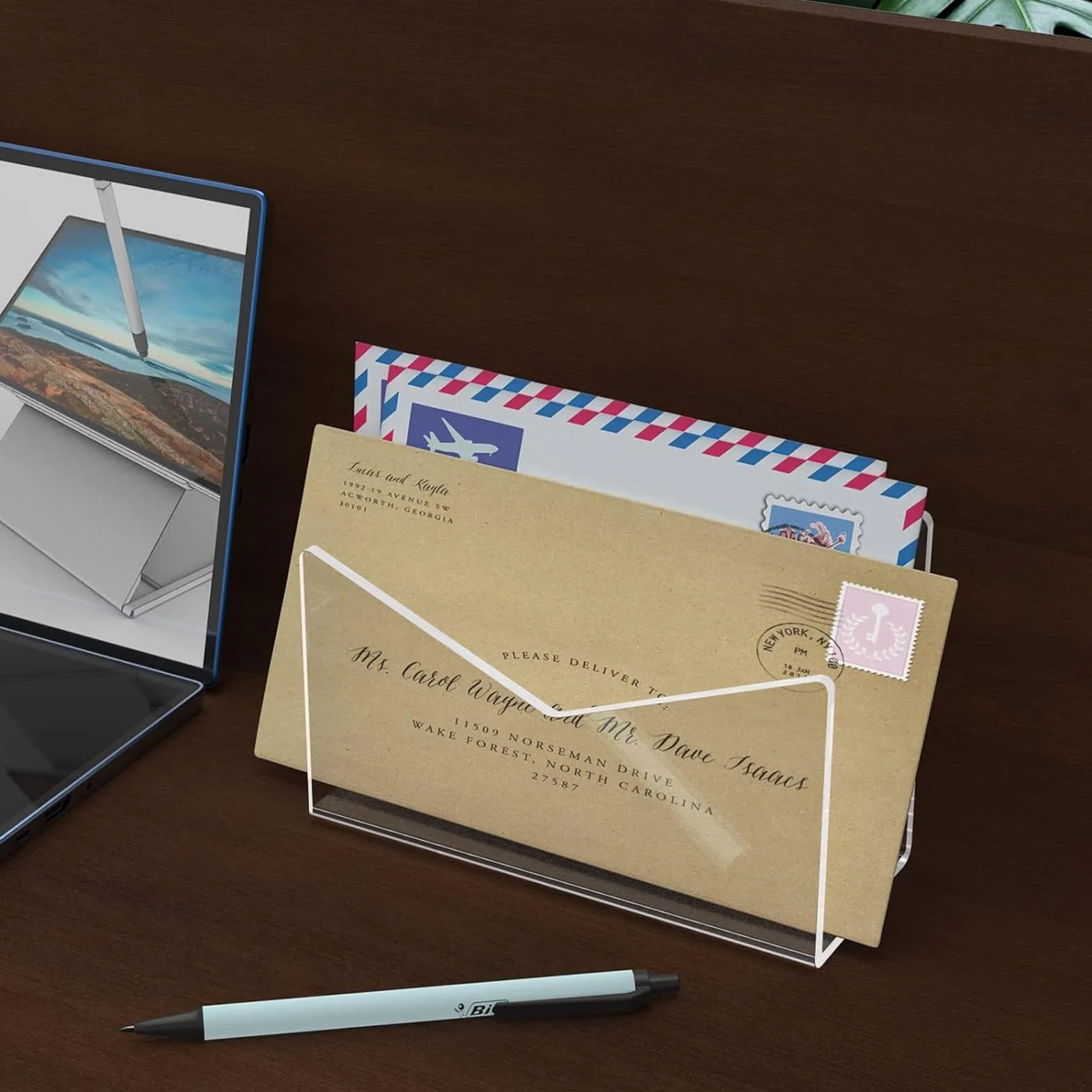 Organisateur de courrier acrylique portatif pour comptoir bureau école maison