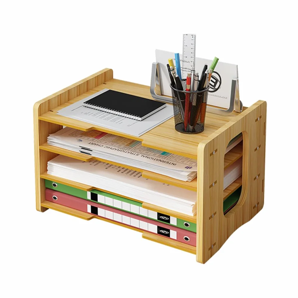 Organiseur de Bureau en Bois Bac à Courrier A4 Porte-Documents JS05