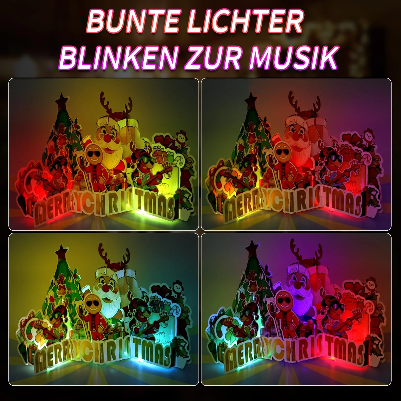 Carte de Noël pop-up 3D avec musique et lumière