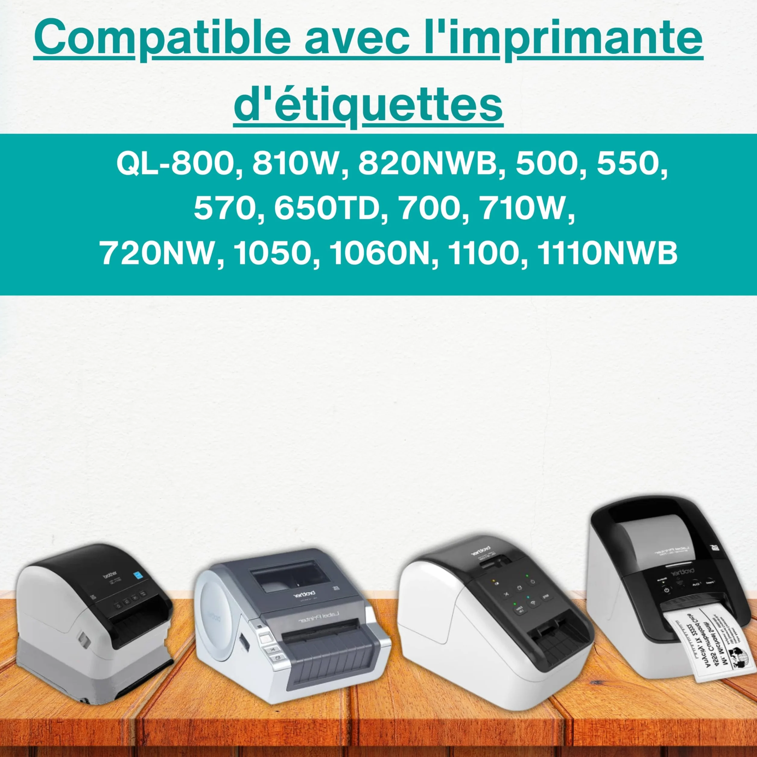 Double Dragon DK-22205 Étiquette en Papier Continu 62mm x 30.48m pour Brother QL QL-500 550 570 650TD 700 710W 720NW 800 810W 820NWB 1050 1060N 1100 1110NWB Noir sur Blanc