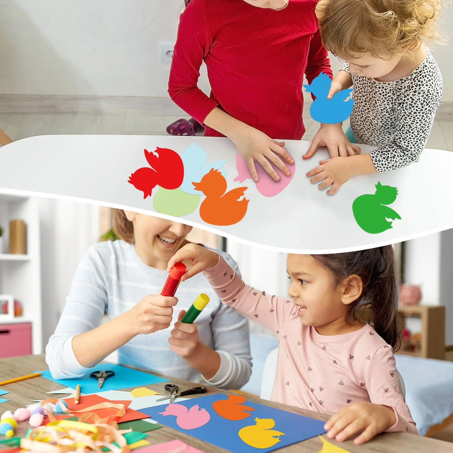 Papier Découpé de Canard 72pcs, Découpes de Tableau d'Affichage Printemps-Été, 9 Couleurs pour Salle de Classe Bricolage