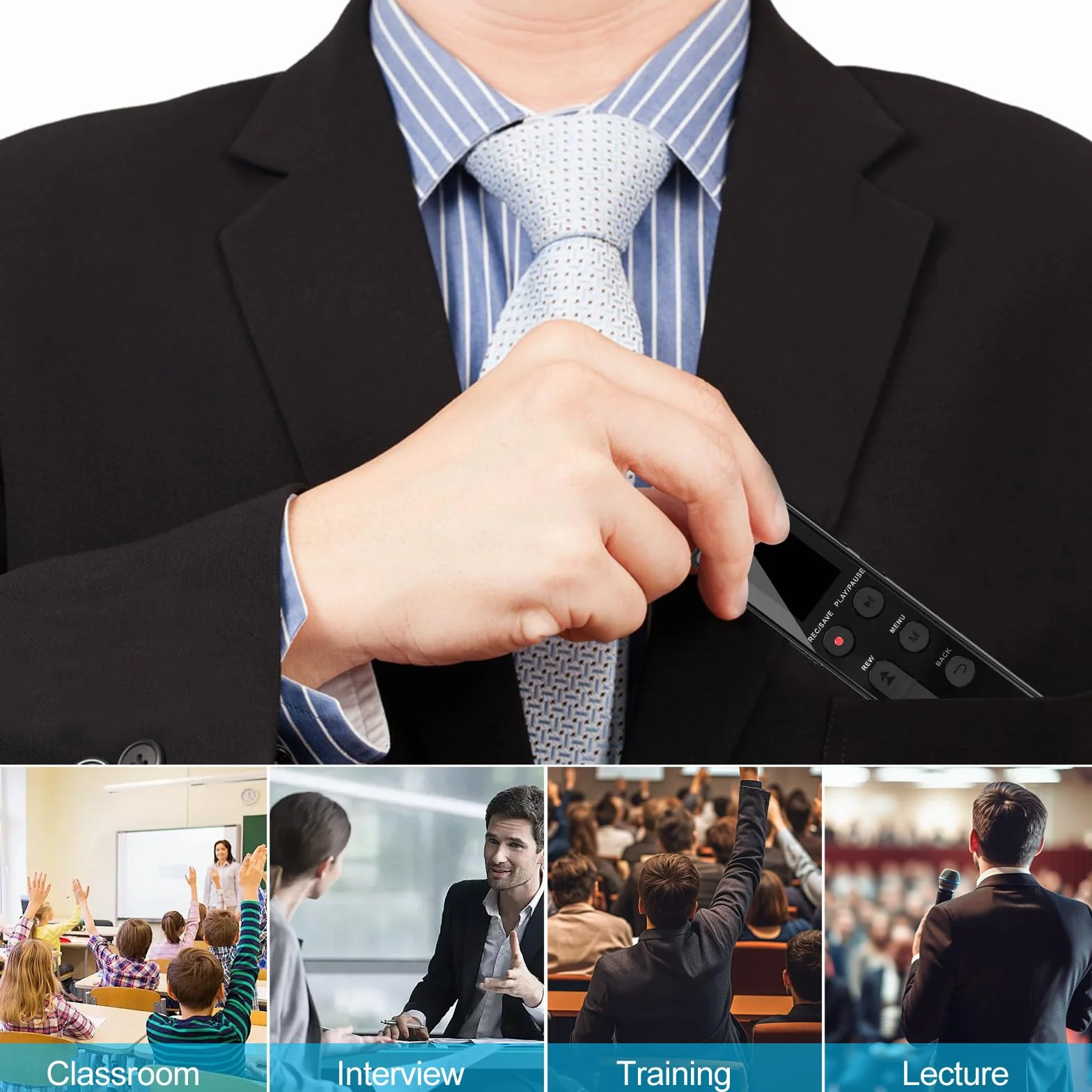 Enregistreur vocal numérique COVVY 64 Go portable avec lecture HD pour entretien cours réunion