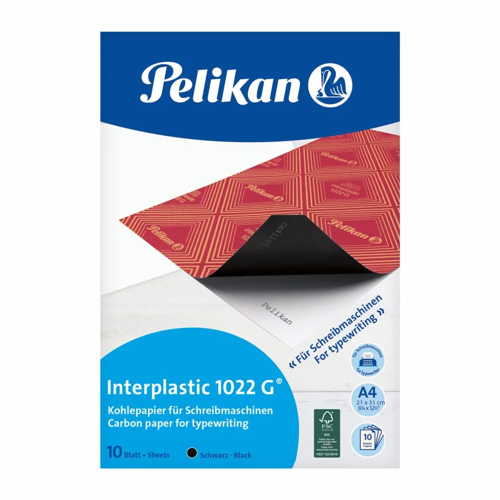 Pelican Pochette de 10 films Noires carbone A4 Interplastic pour machine à écrire dos ciré