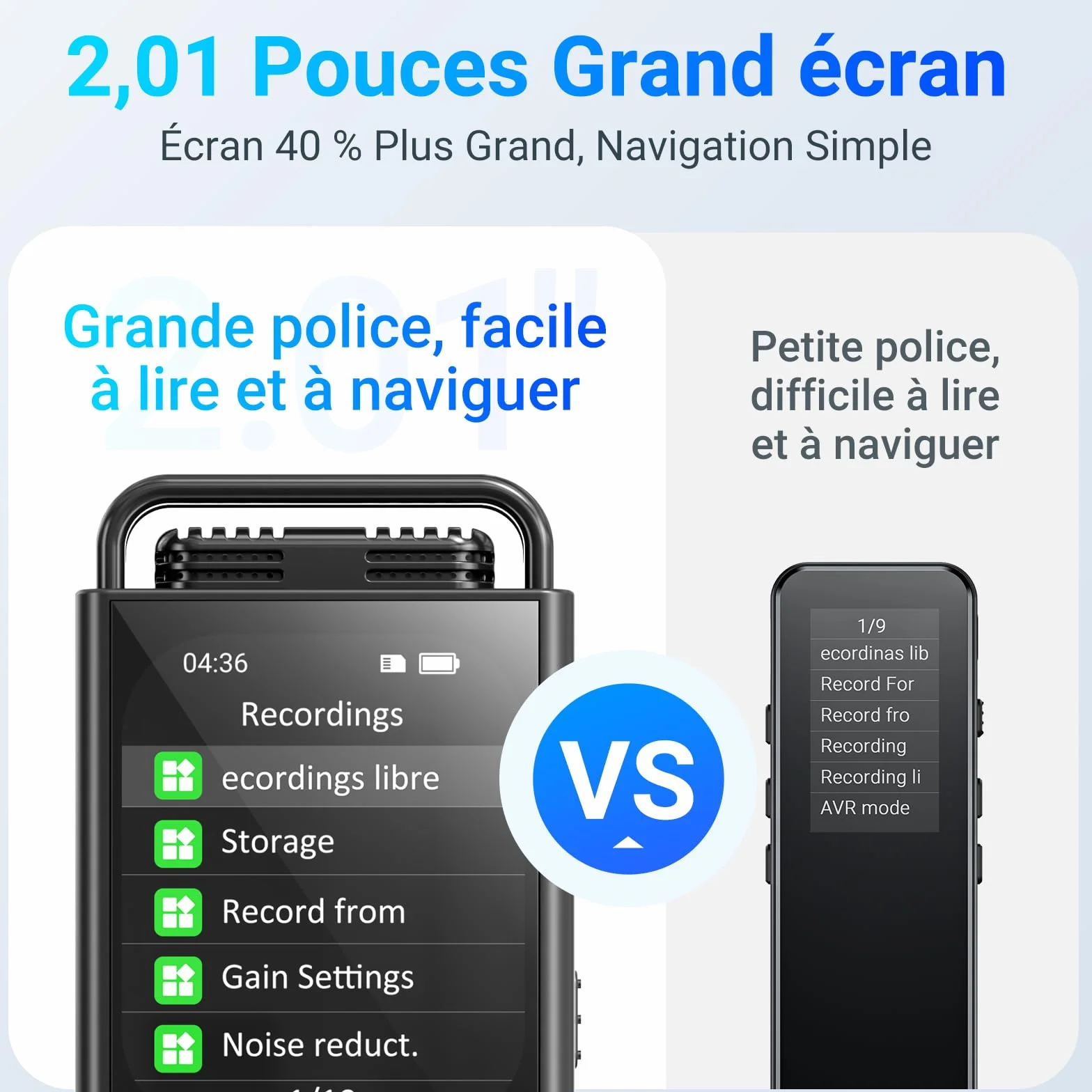 Dictaphone Enregistreur Vocal Numérique 144 Go, Audio HD 3072 Kbps, Réduction du Bruit