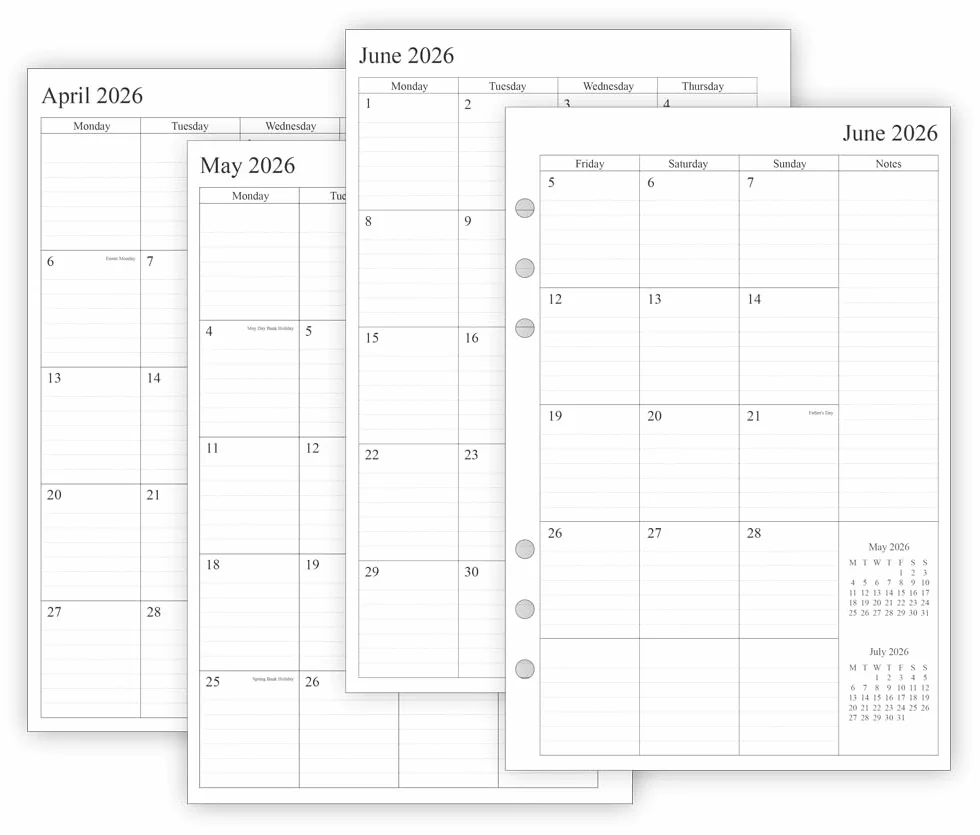 Agenda Semainier A5 2026-2027 Recharge Compatible Filofax
