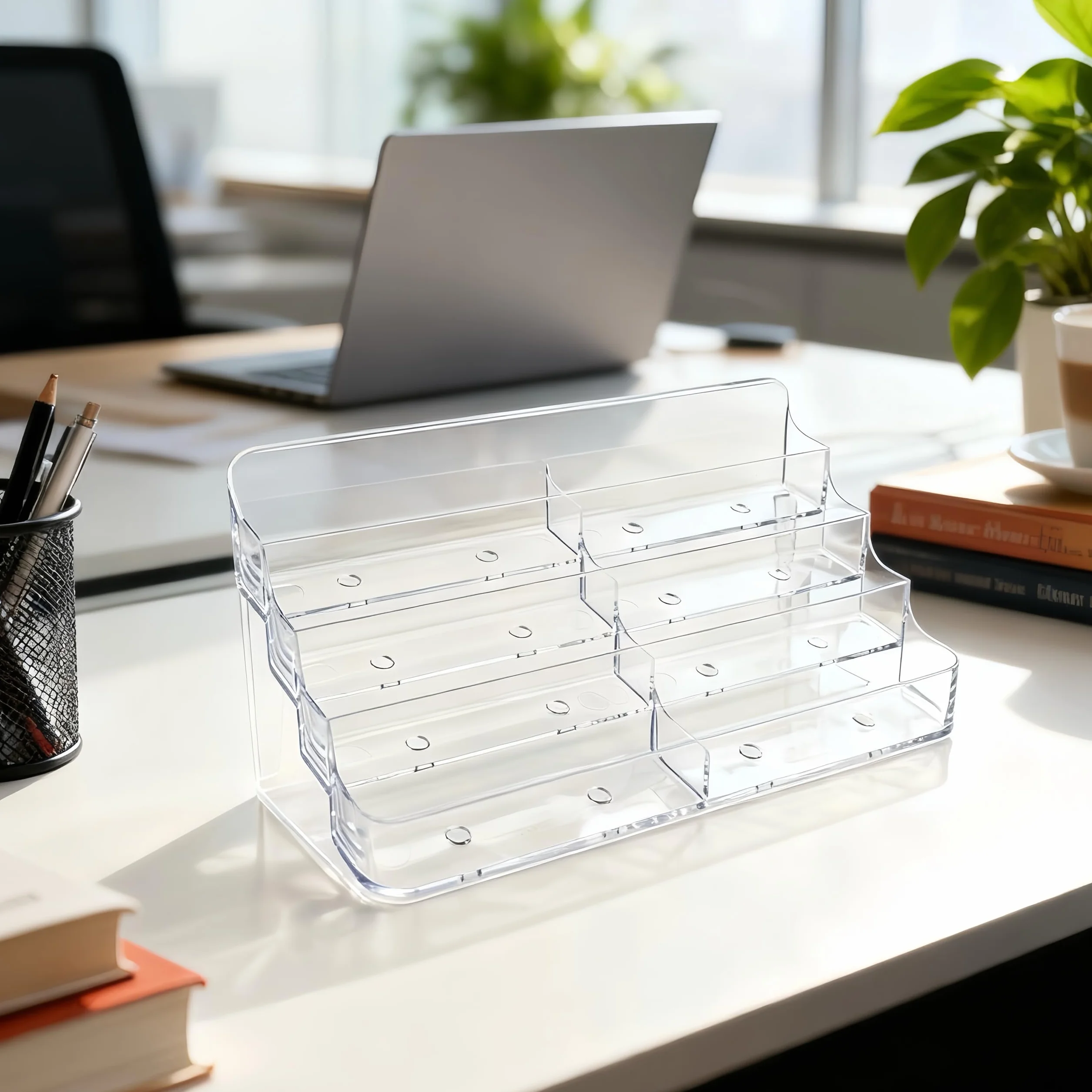 Porte-cartes de bureau en acrylique transparent 8 compartiments Lot de 2