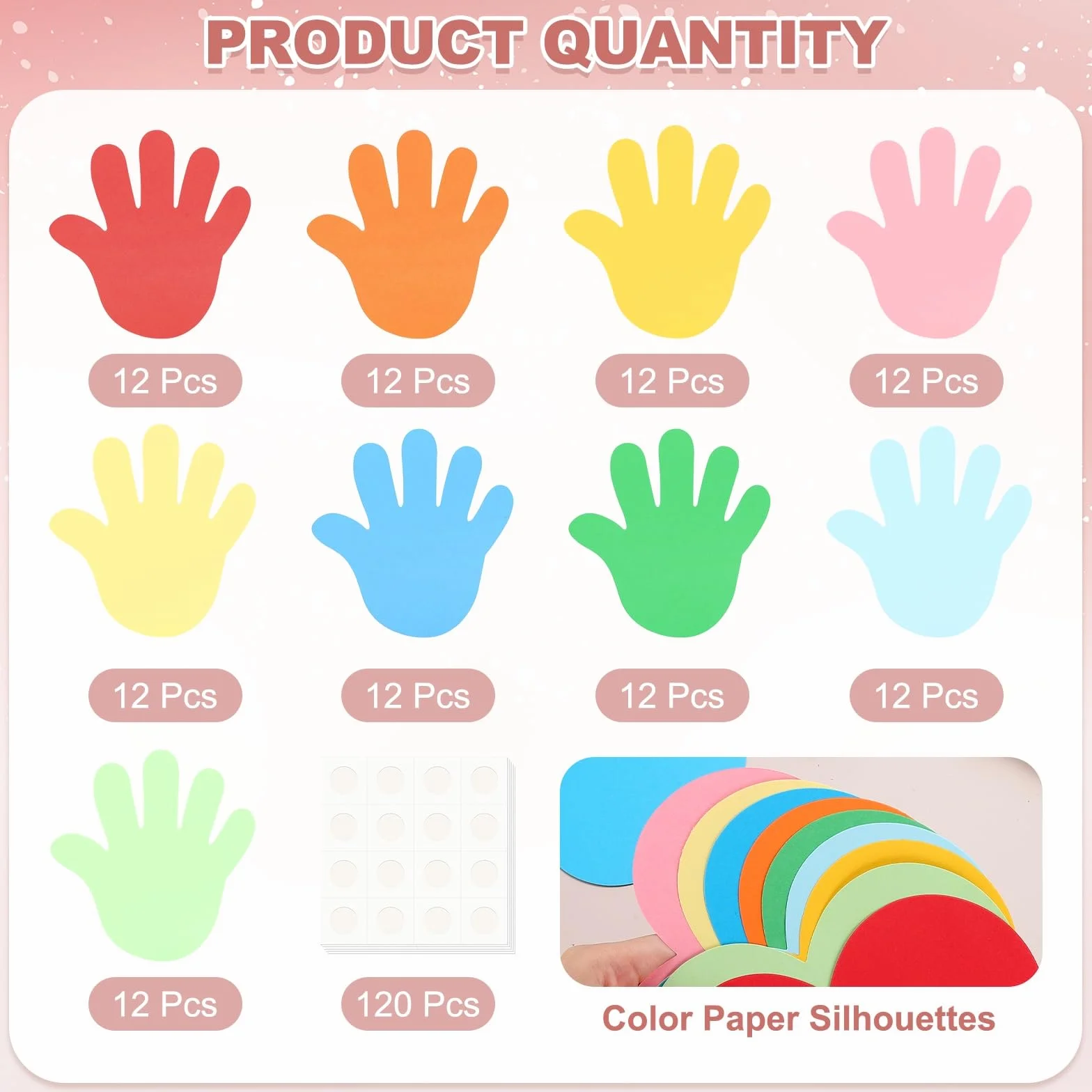 QUARKZMAN 108 Pcs Découpes de Mains en Papier Colorées pour Tableau d'Affichage Printanier, Forme de Mains Prédécoupées avec Colle