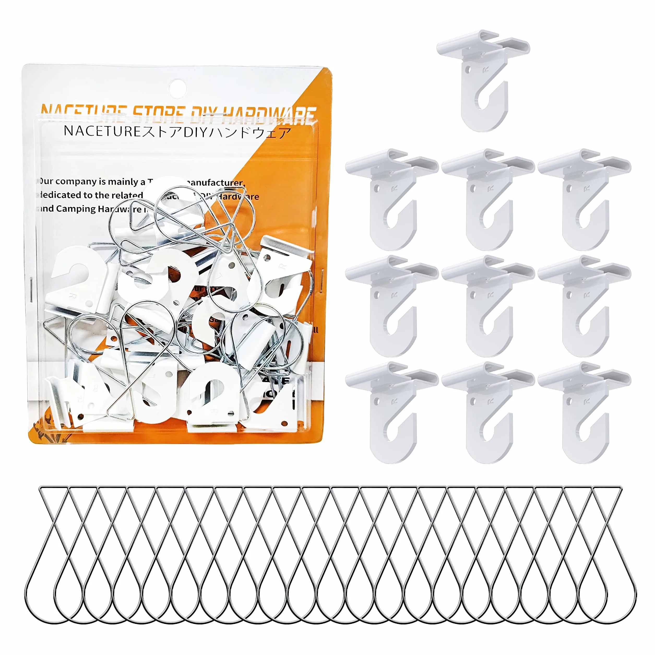 NACETURE Lot de 30 crochets pour plafond suspendu – Crochets blancs robustes et attaches pour tuiles