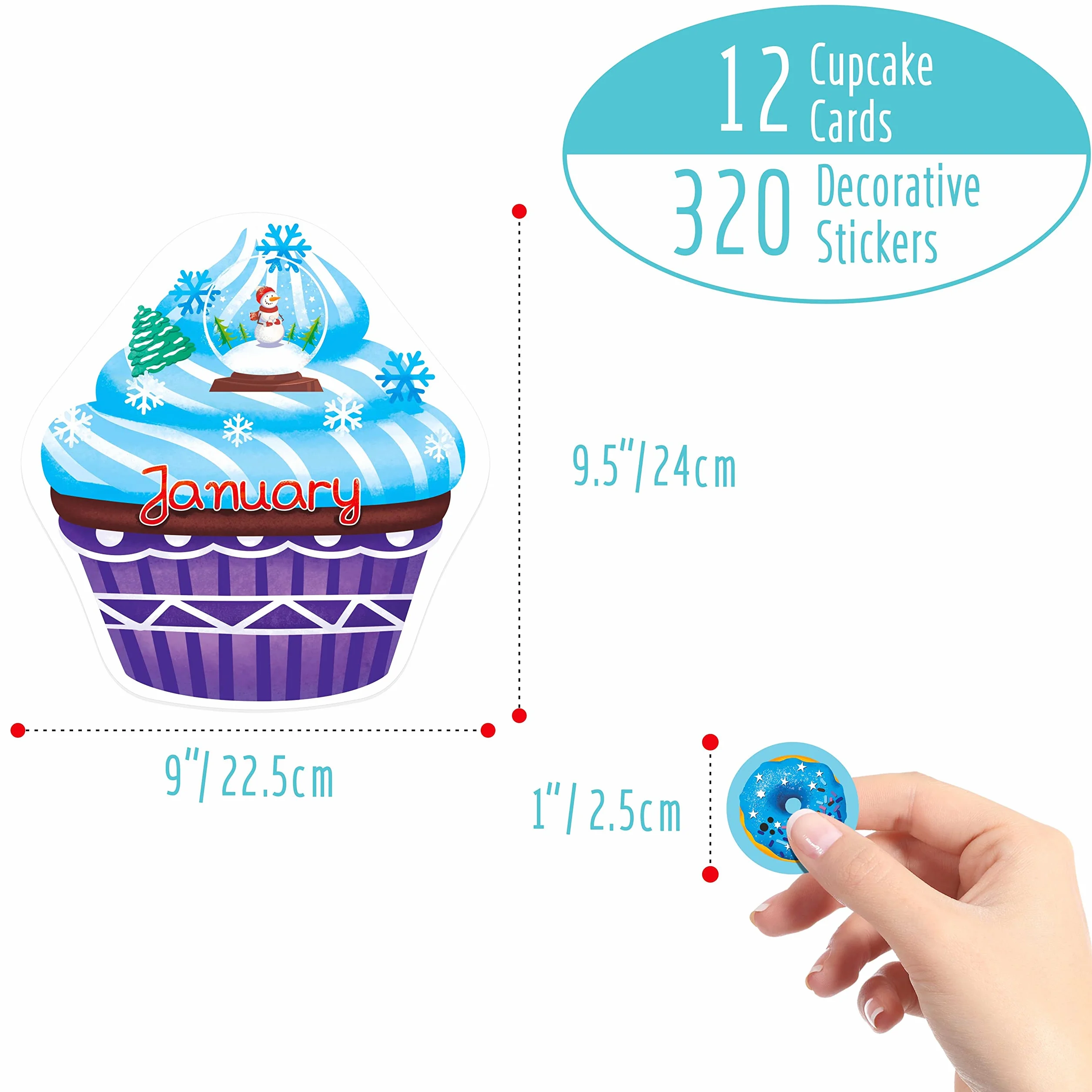Tableaux d'affichage Cupcake 12 Mois avec 320 Autocollants pour Beignets et Gâteaux, Décoration Murale de Salle de Classe