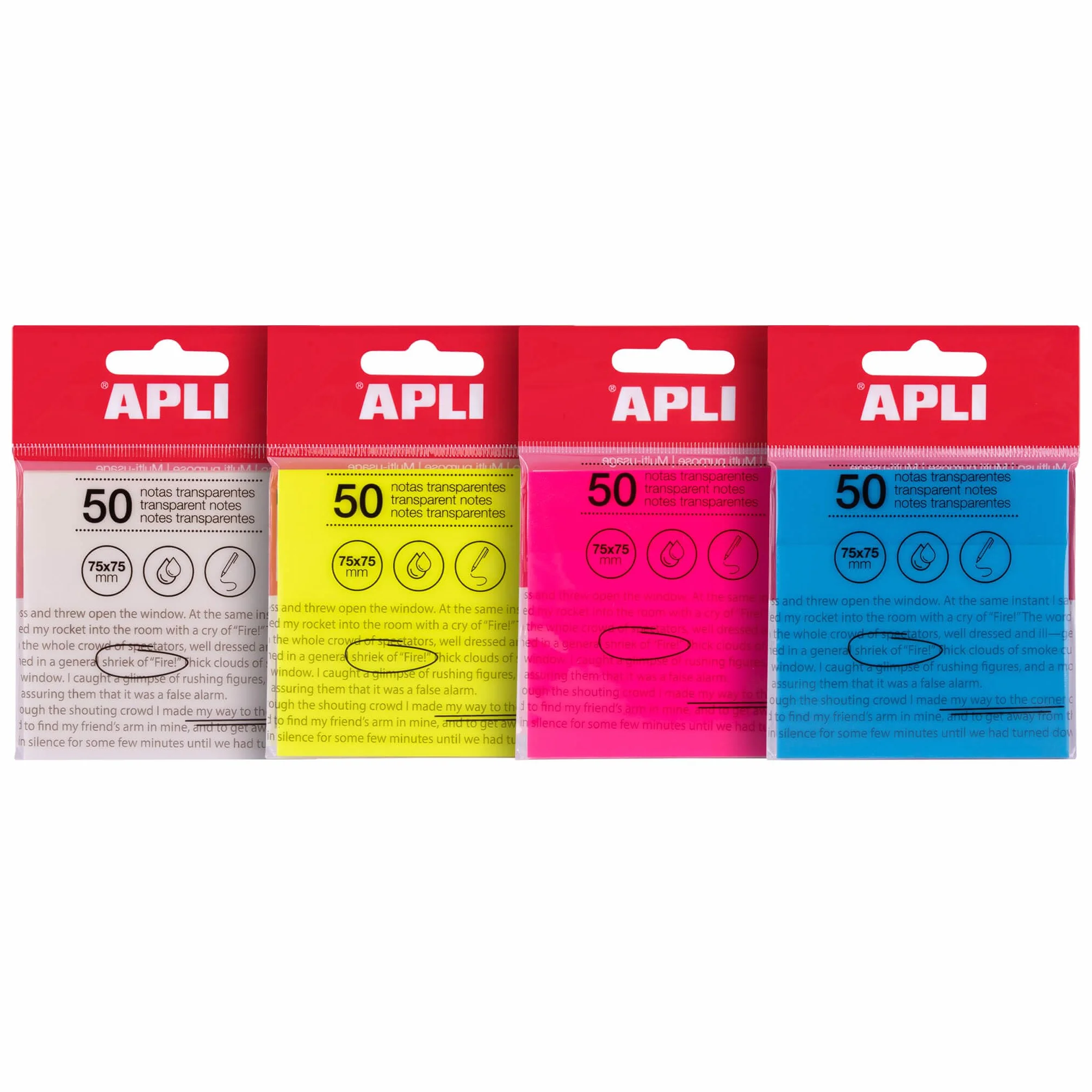 APLI Notes adhésives transparentes 75 x 75 mm blanches 50 feuilles résistantes à l'eau