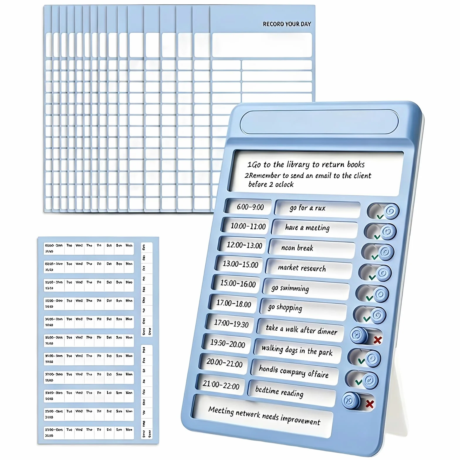 Tableau de Tâches à Faire pour Enfants, Liste de Choses à Faire avec 15 Feuilles, Tableau Magnétique To Do List Planning Familial (Bleu)