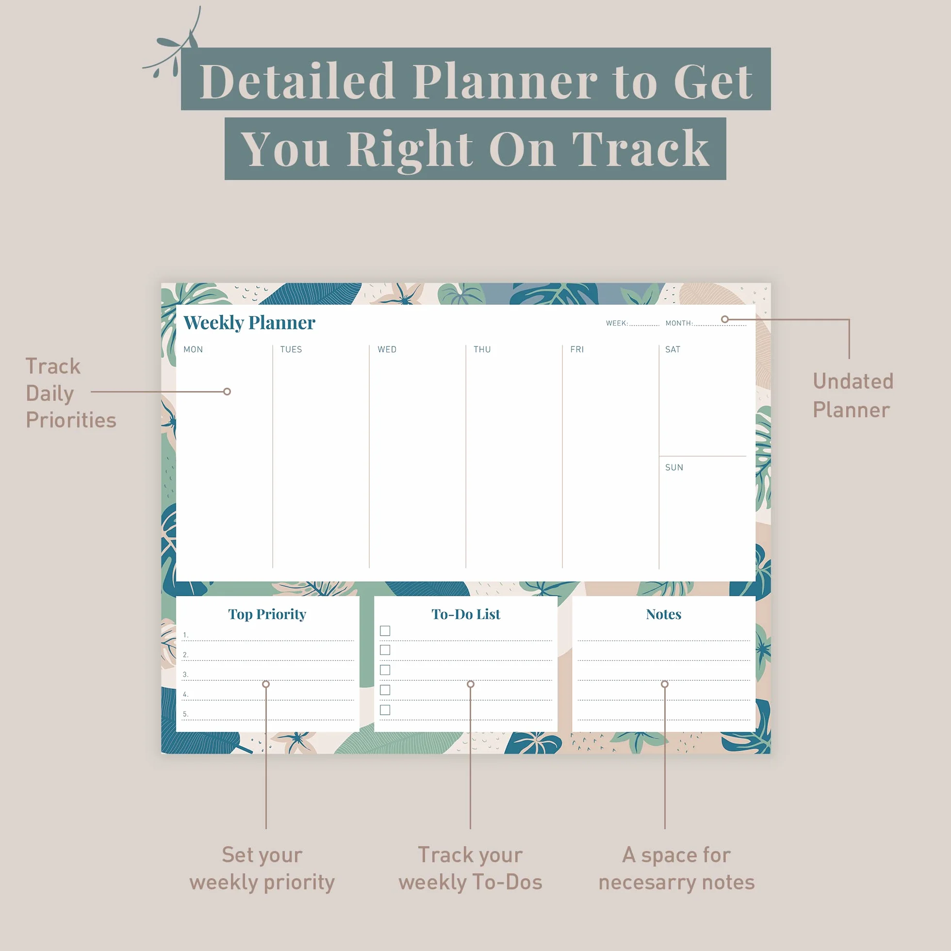 Rileys & Co Planificateur Hebdomadaire A4 Calendrier Non Daté 52 Feuilles Détachables 28 x 22 cm