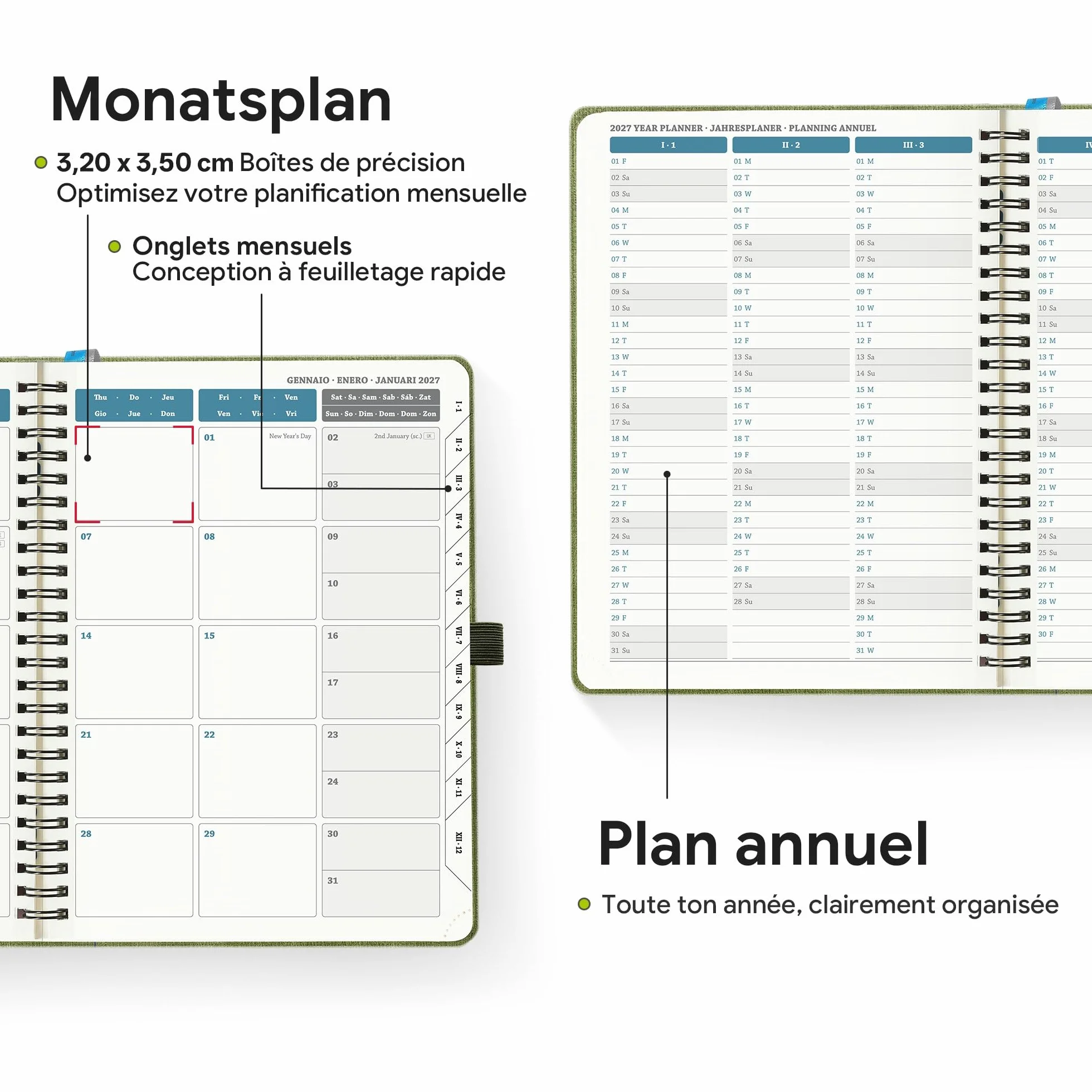 Agenda Semainier 2026-2027 A5 Couverture Souple PU Cuir Spirale Bleu ciel 18 Mois Scolaire Vertical Planner