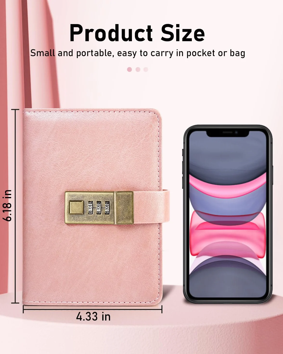 WEMATE Livre de mots de Passe Verrouillable, Organisateur de Codes, 600 Espaces, Rose