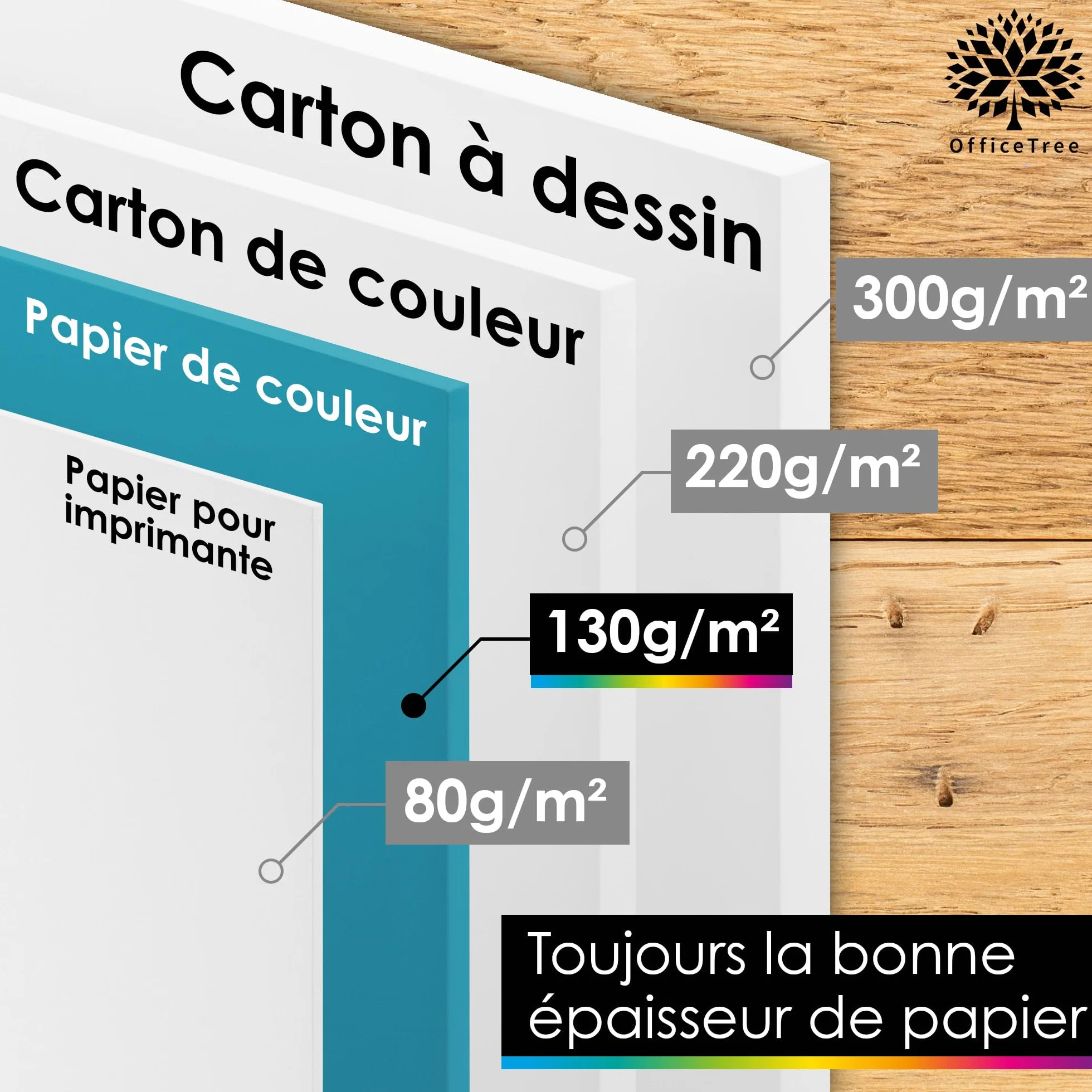 OfficeTree Papier Couleur A4 130g 12 Couleurs Feuille Cartonné