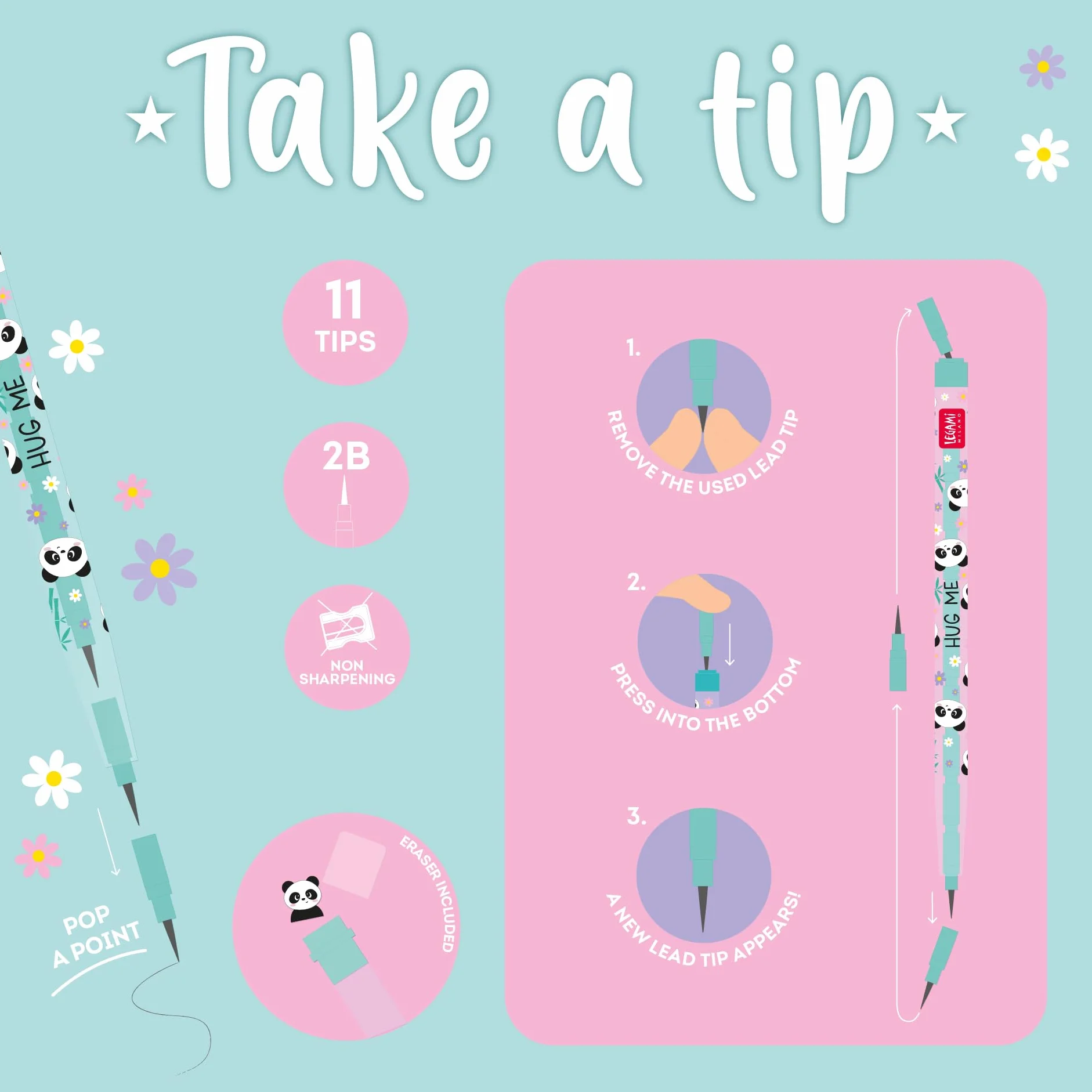 Legami Crayon empilable Take a Tip Panda 11 Mine 2B ABS TPR