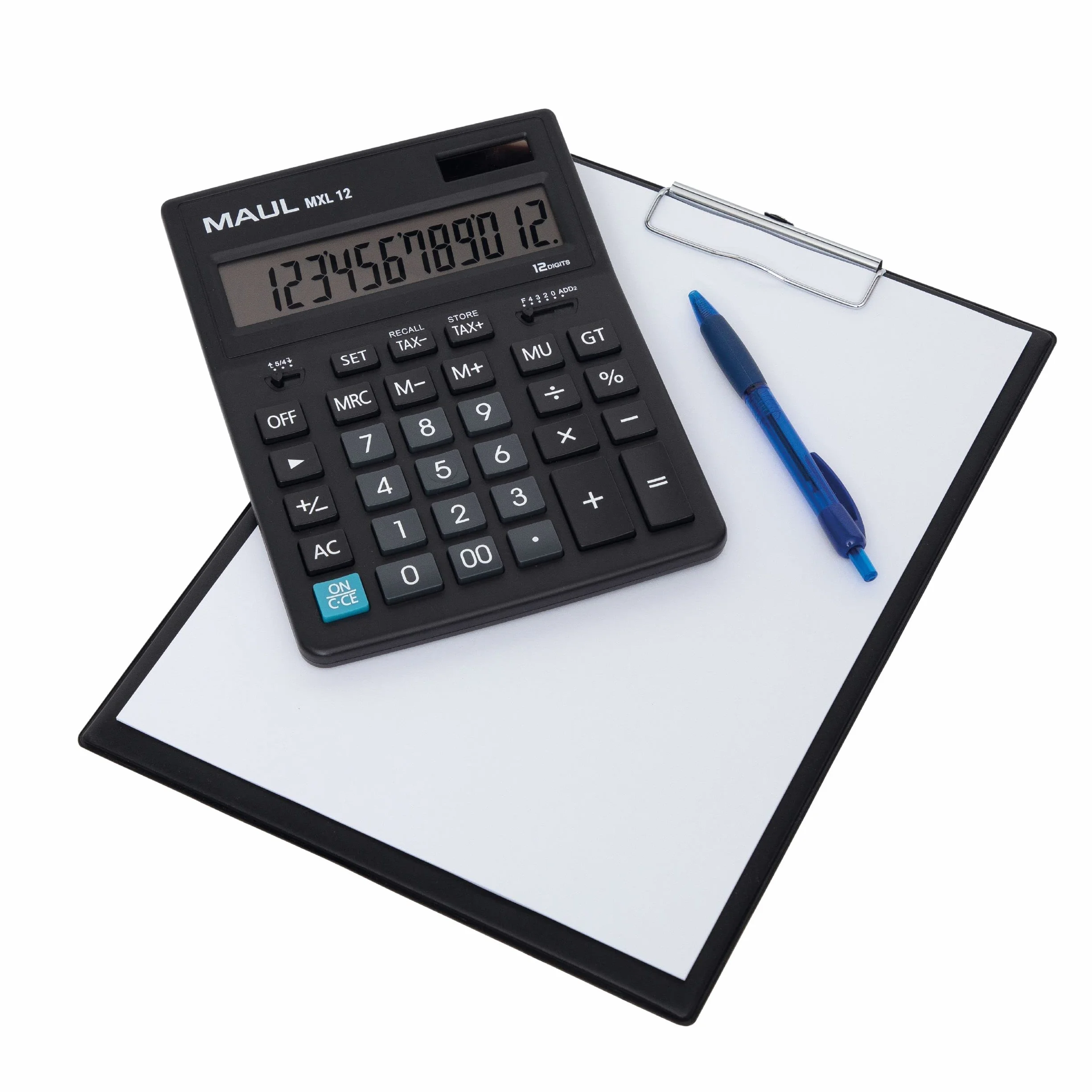 MAUL Calculatrice de Bureau Mxl 12 12 Chiffres Calcul de Taxes Alimentation Solaire et Pile 20.5 x 15.5 cm Noir