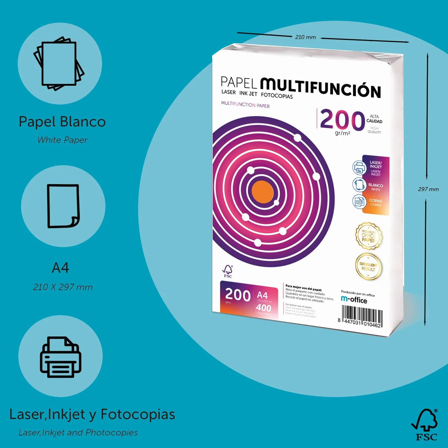 Papier A4 200g 100 feuilles multifonction pour imprimante laser jet d'encre photocopieuse fax bureau scolaire m-office