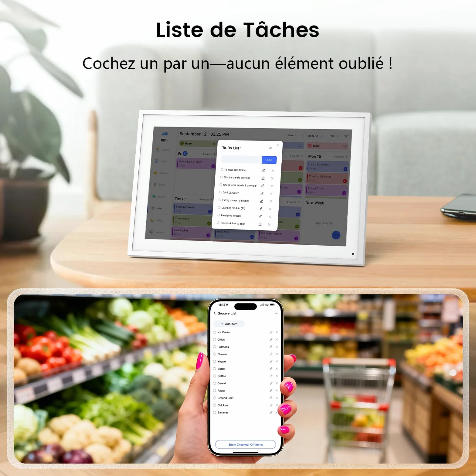 NEWYES Calendrier Numérique Mural 15 Pouces 2026 Semainier Sync Wi-Fi Tableau Récompense Enfant Cadre Photo Numérique Écran Tactile Intelligent