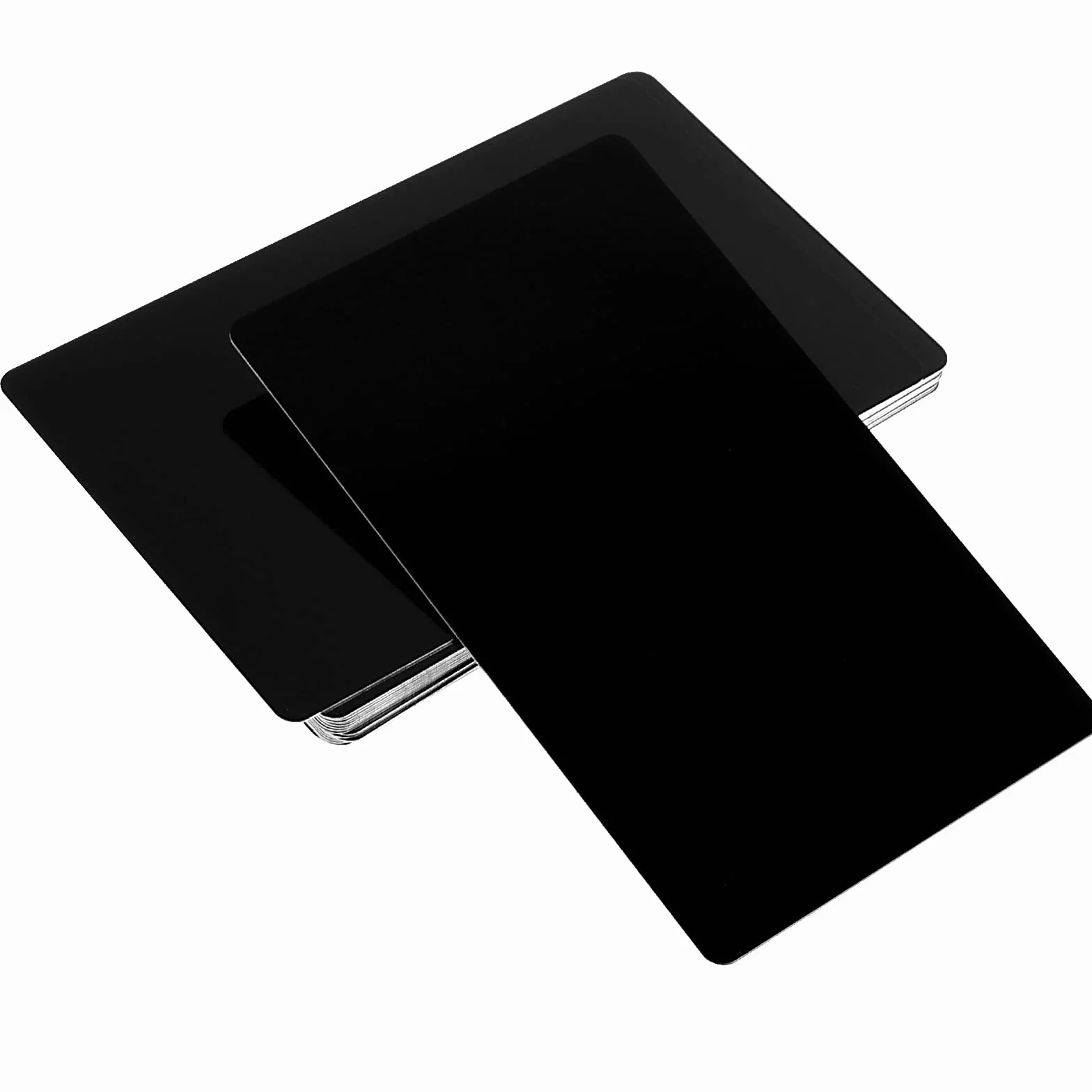 Lot de 100 Cartes de Visite en Métal Noir Aluminium Gravure Laser Professionnelles 86 x 54 x 0,21 mm