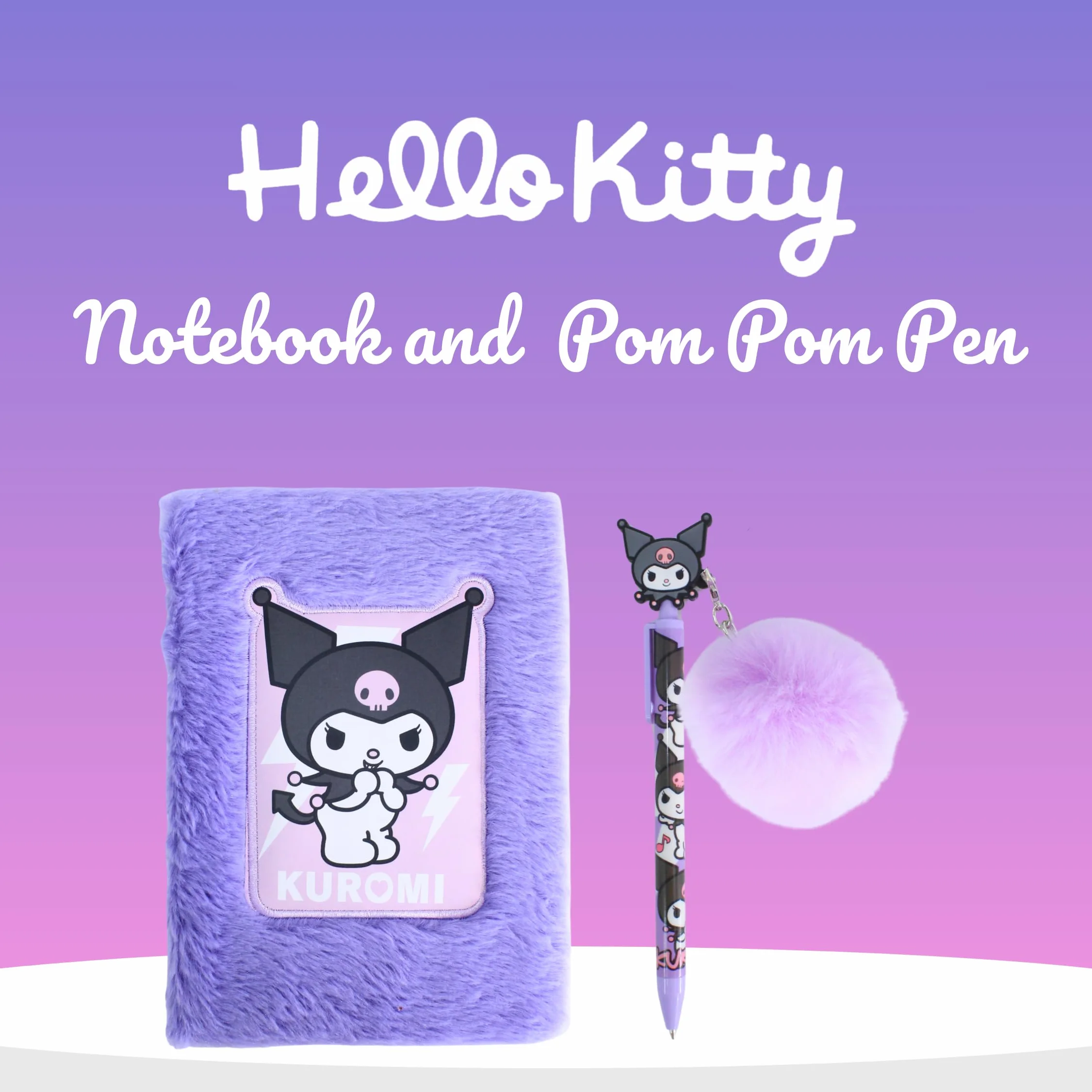 Hello Kitty Kuromi Coffret Papeterie Carnet Peluche Stylo Pompon Filles