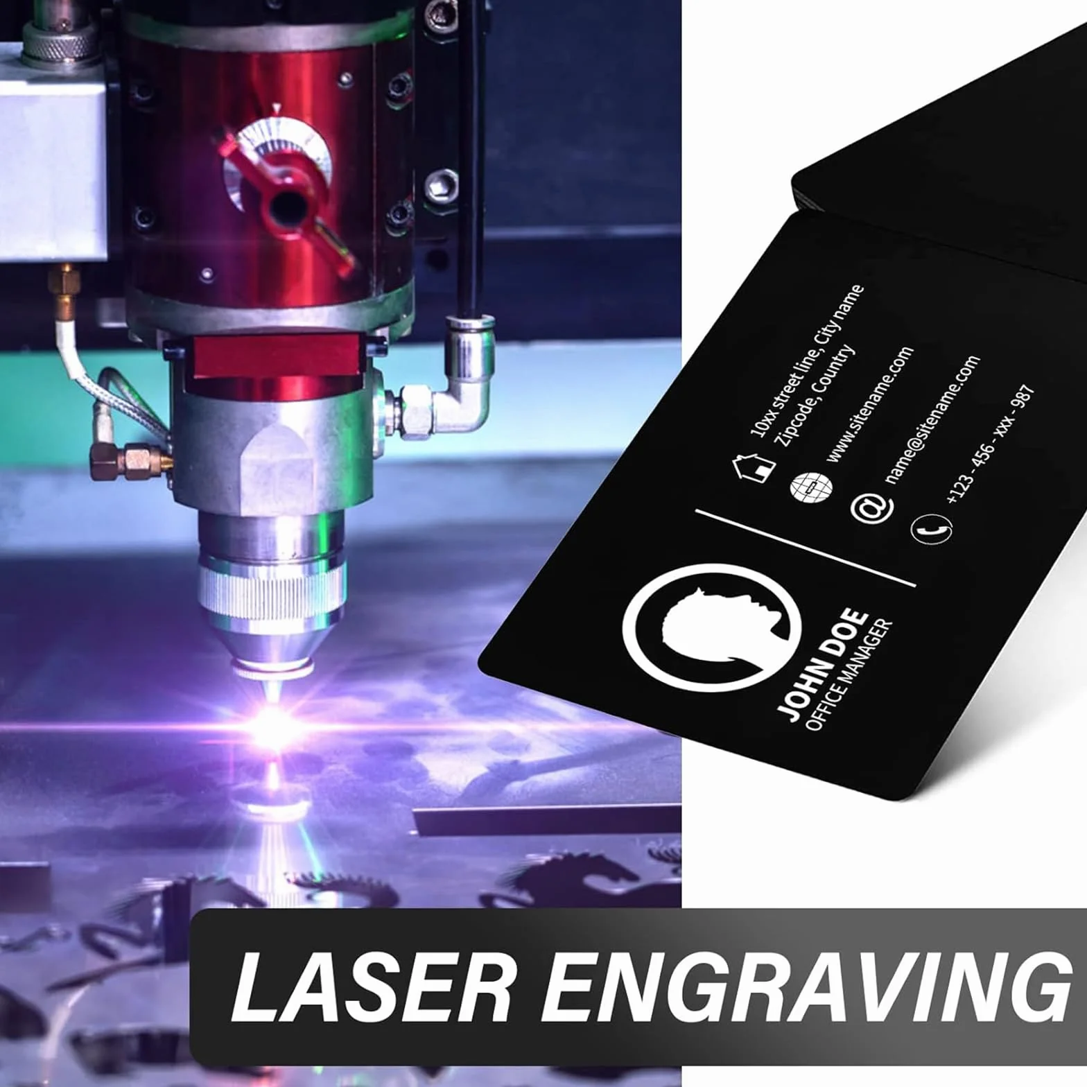 Carte de Visite Metal Vierges 300 Pièces Noir Aluminium Gravées au Laser Cartes Professionnelles