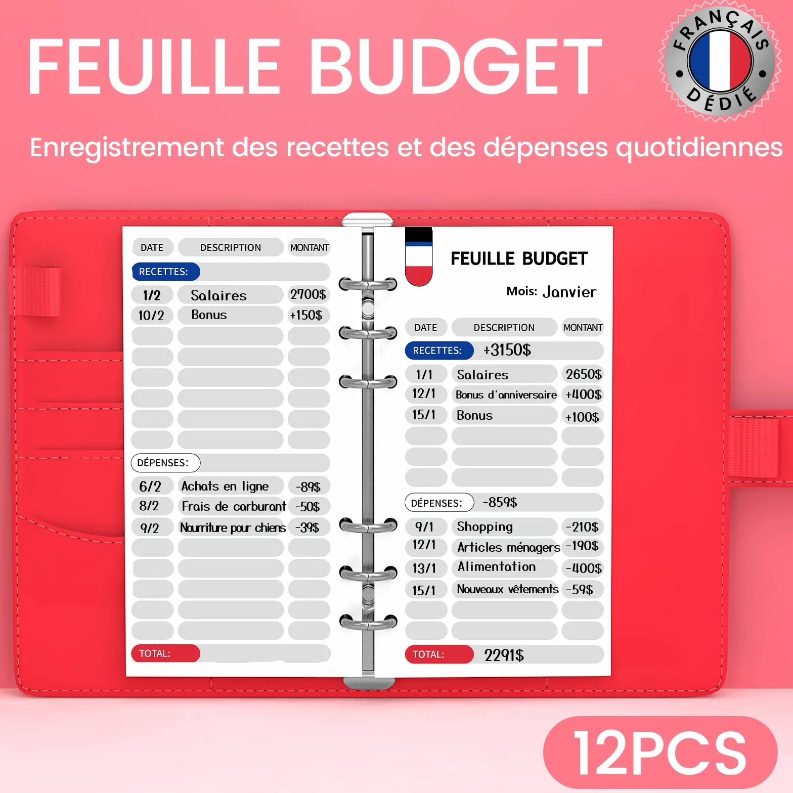 Classeur Budget A6 Enveloppe Budget Carnet Planner Organisateur Rouge
