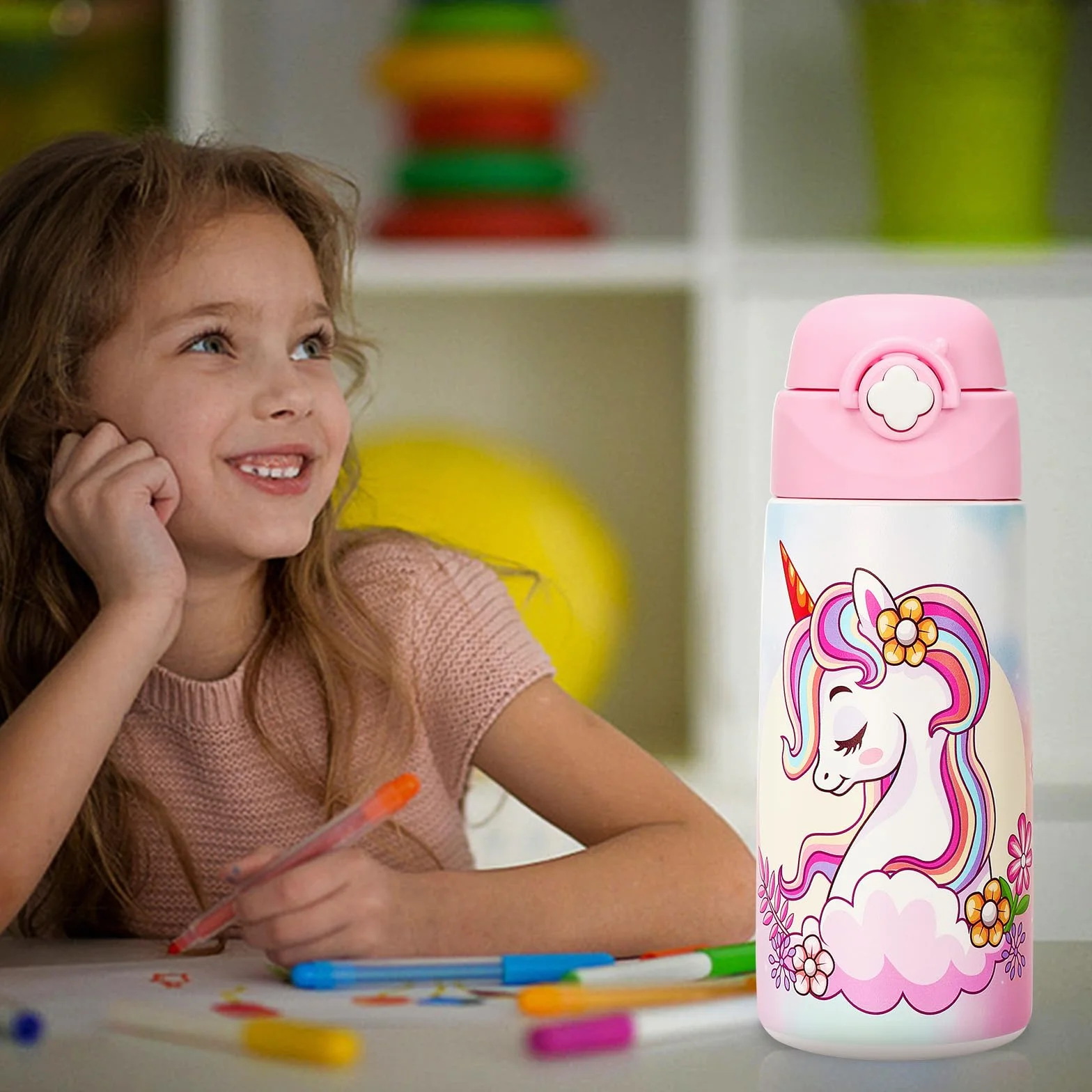 Bouteille Isotherme Enfant Acier Inoxydable 500 ml Sans BPA Anti-fuite Licorne