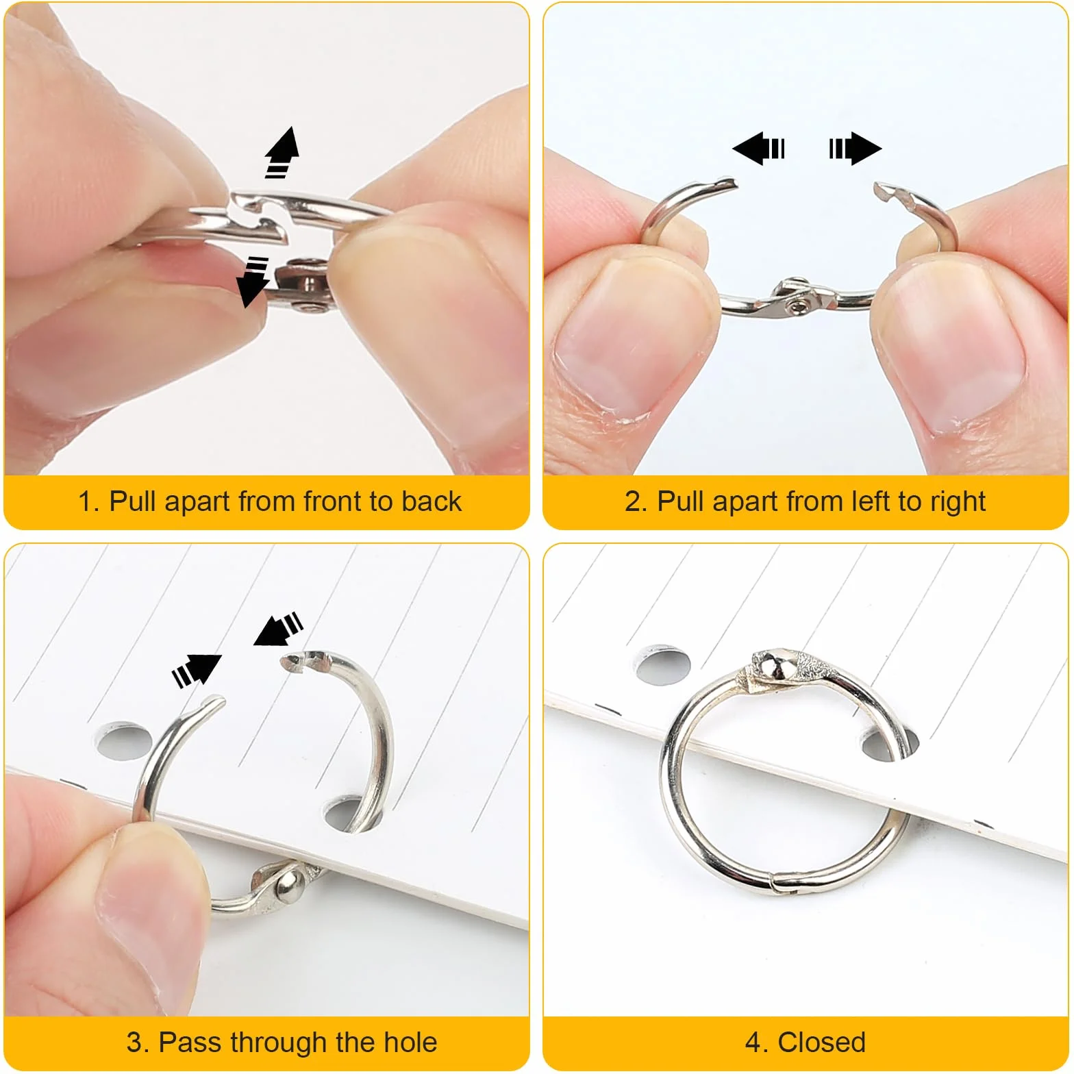 Anneaux de Reliure Métalliques Articulés 15mm 20mm, Lot de 120 avec Pinces de Poinçonnage 6mm pour Cahier Scrapbooking