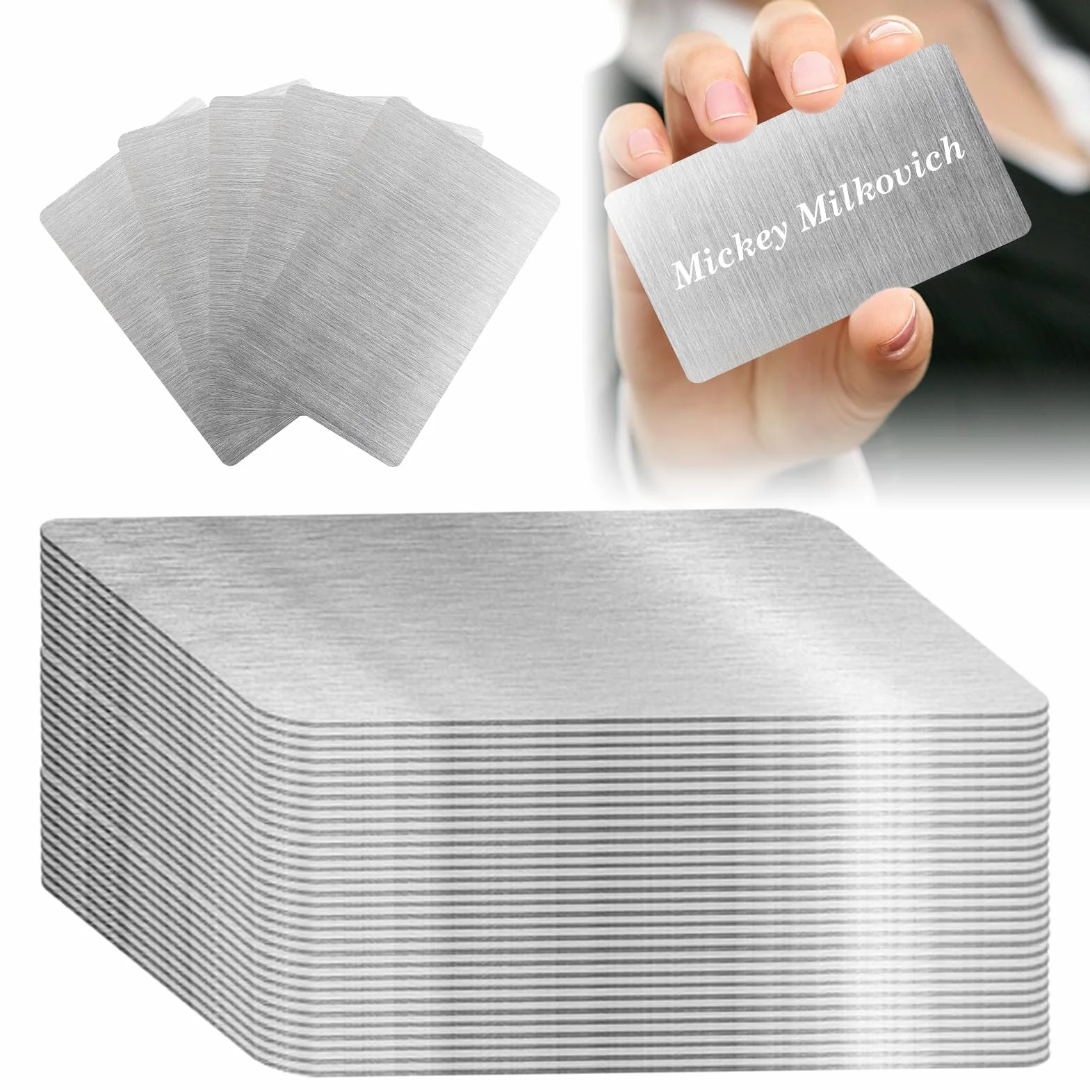 Cartes de visite en métal aluminium acier inoxydable 8,5 x 5,5 cm 0,45 mm vierges multicolores gravées au laser lot de 30