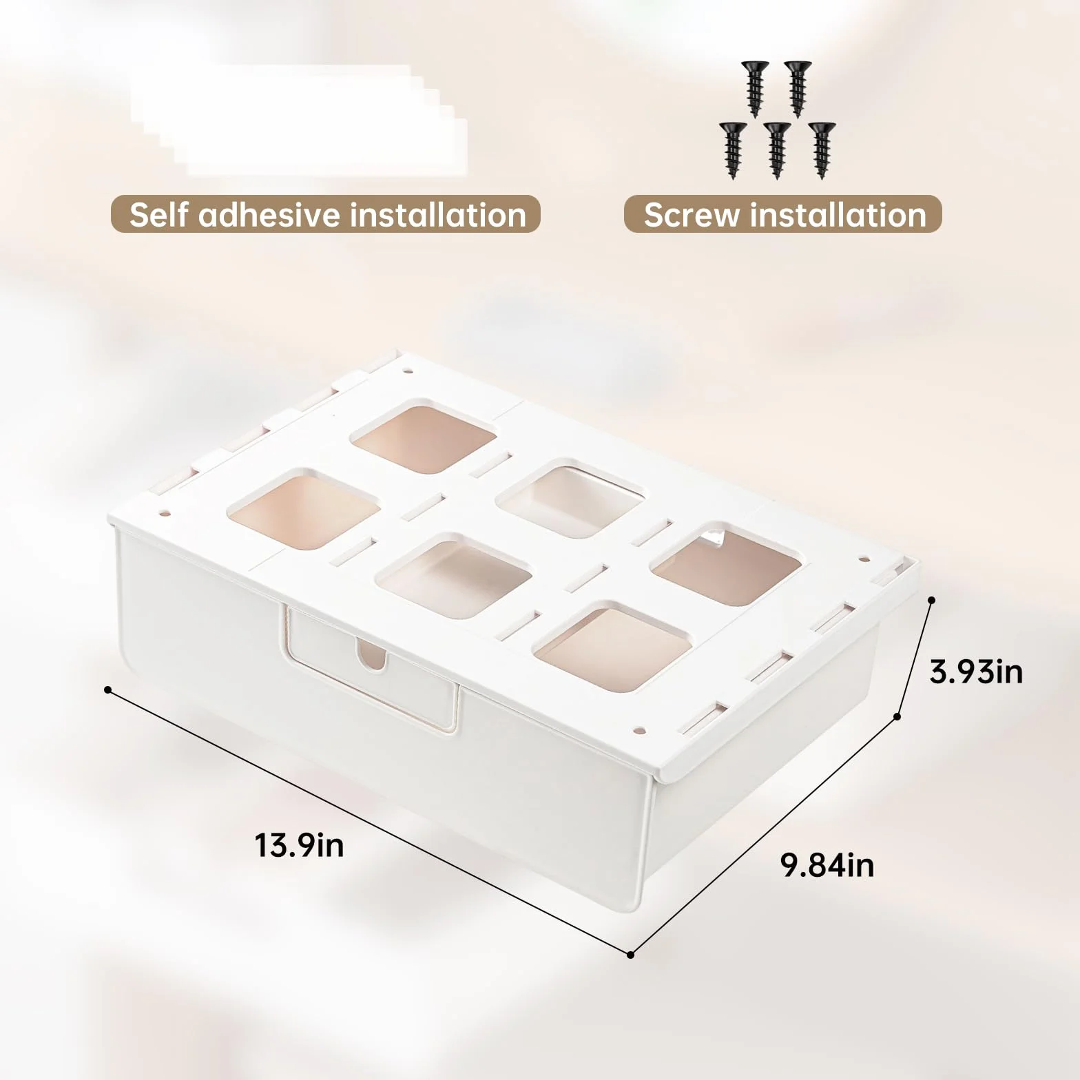 Tiroir Sous Bureau Grand Coulissant 2 Modes Installation Vis Adhesif Rangement Bureau Blanc