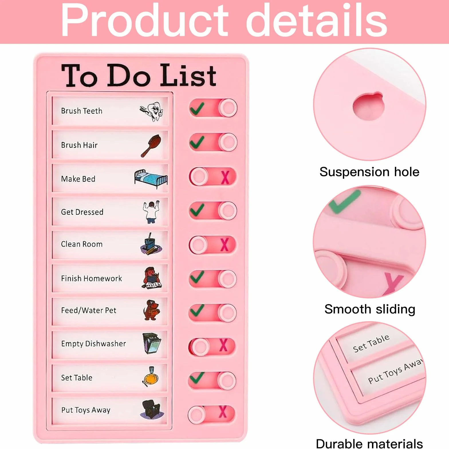 Binnan Tableaux de Tâches à Faire pour Enfants, Checklist avec 10 Feuilles de Papier Vierge, Tableau Memo Plastique