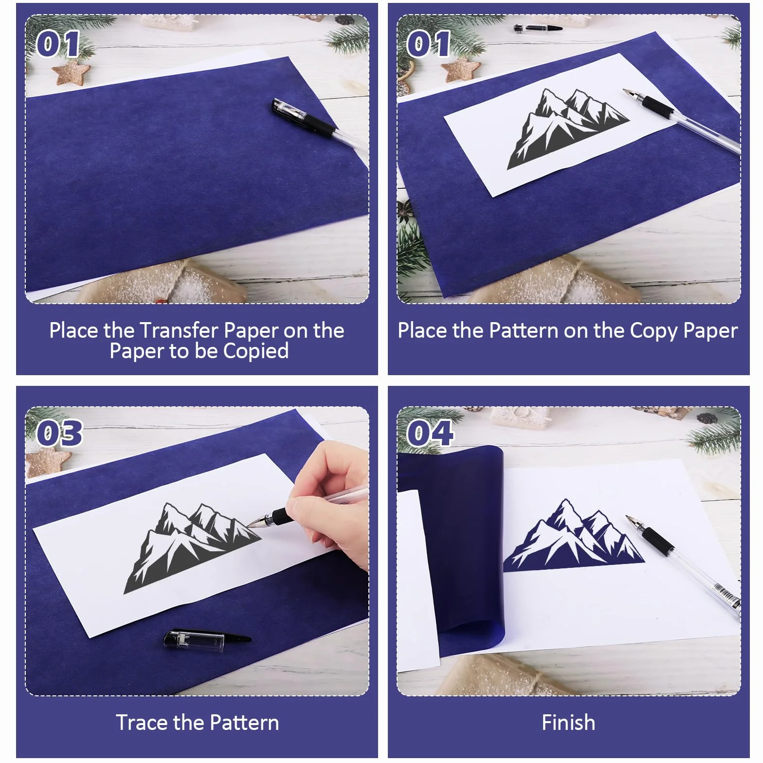 Papier Carbone Bleu A4, Feuilles de Transfert de Carbone pour Papier et Bois, 100 Pièces