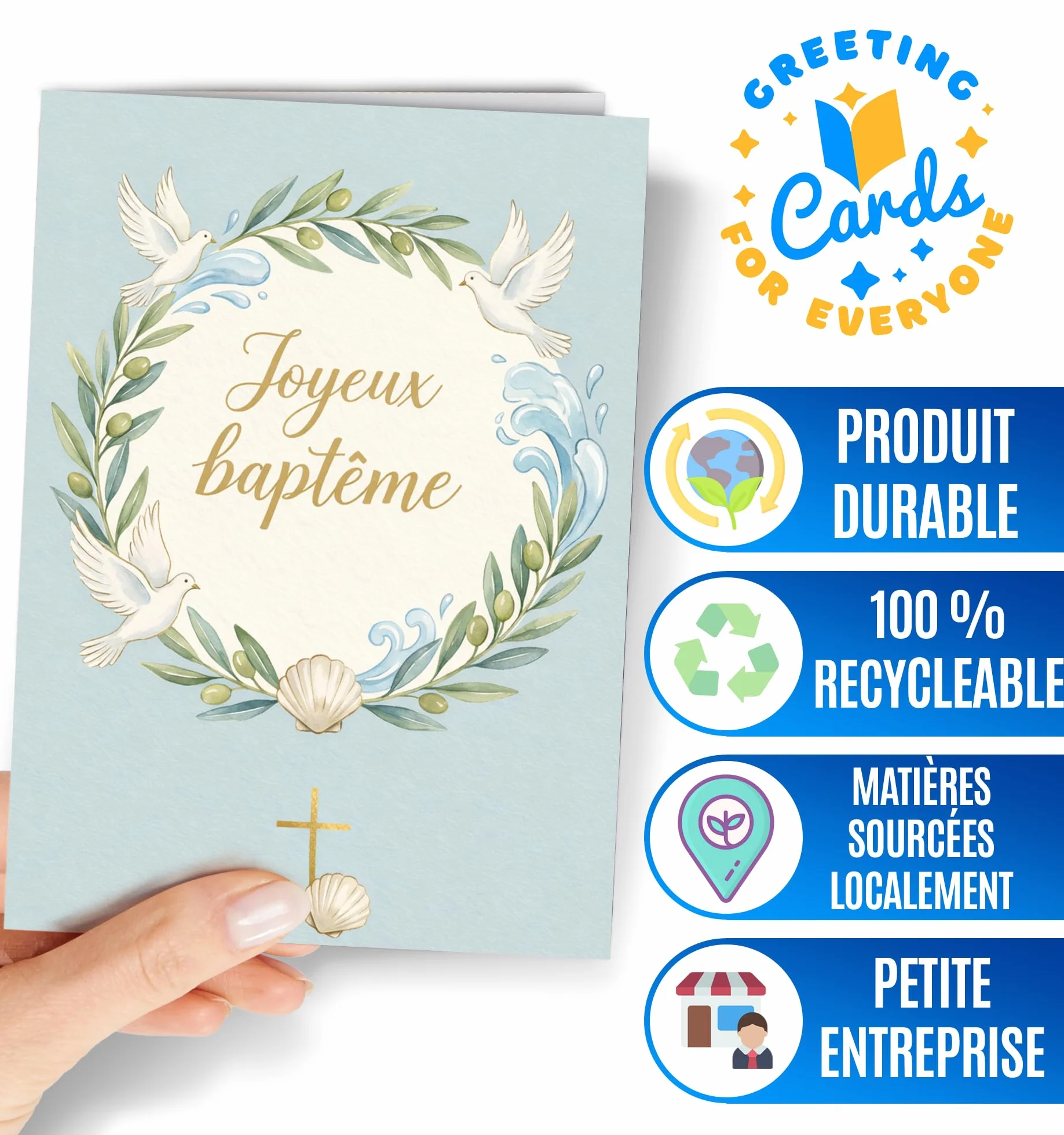 Carte de Baptême Fille ou Garçon avec Enveloppe - Carte de Félicitations Religieuse - Cadeau Parrain Marraine