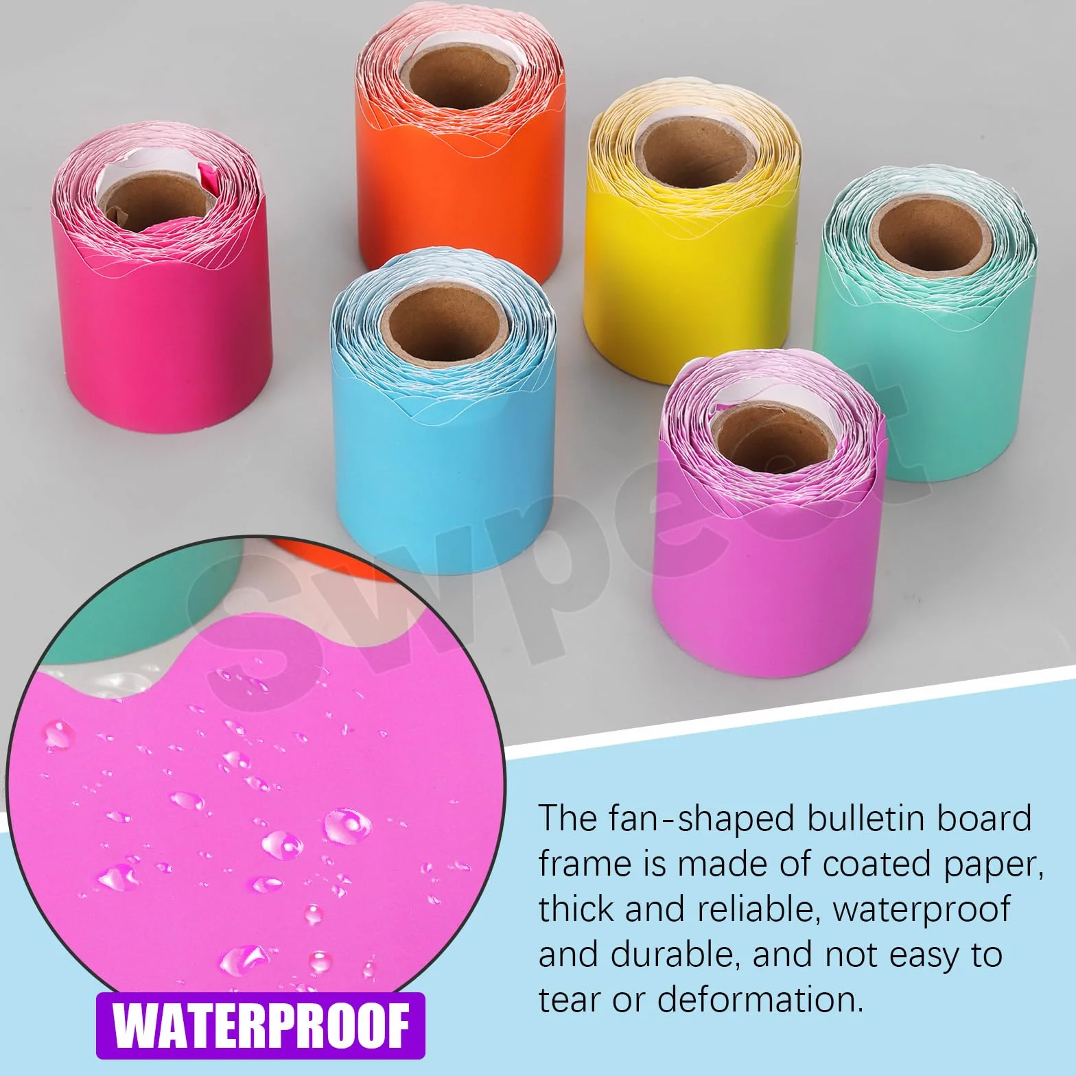 Swpeet 6 rouleaux 196.8 pieds 6 couleurs panneau d'affichage bordure combo Kit