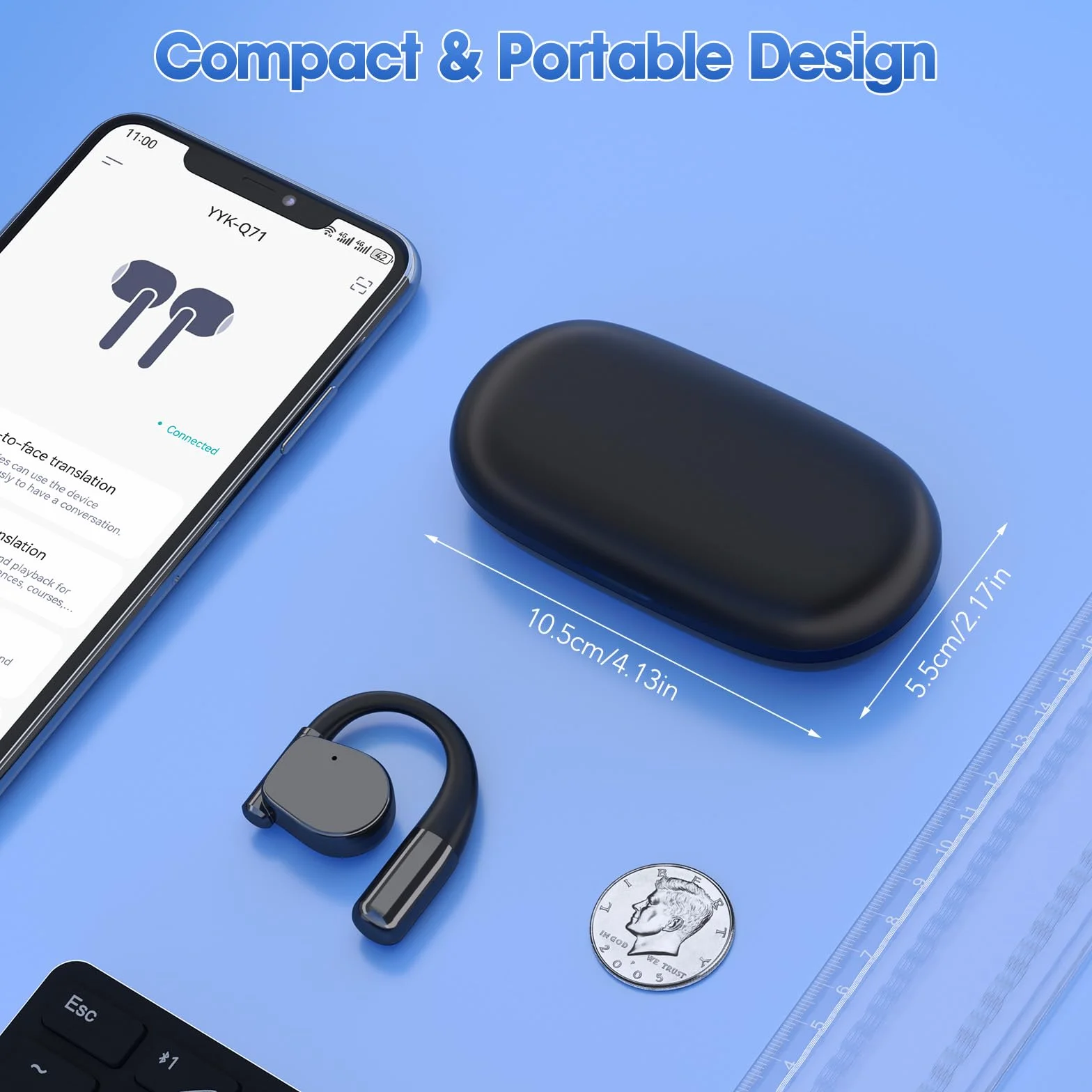 Écouteur Traducteur Instantané Open-Ear 138 Langues Bluetooth 5.4 Traduction Vocale IA Wearfit Pro Noir