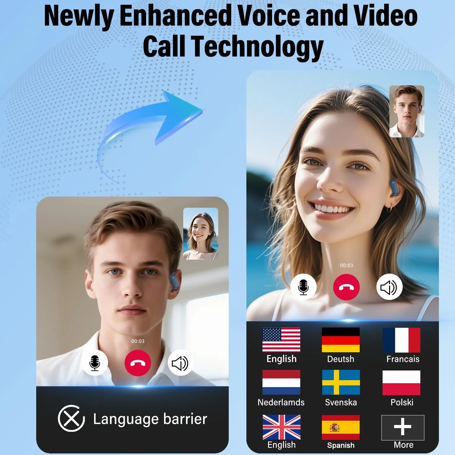 AI Ecouteur Traducteur Instantané Bluetooth 5.4 165 Langues 8 Modes Traduction 42H Open Ear ENC APP Noir