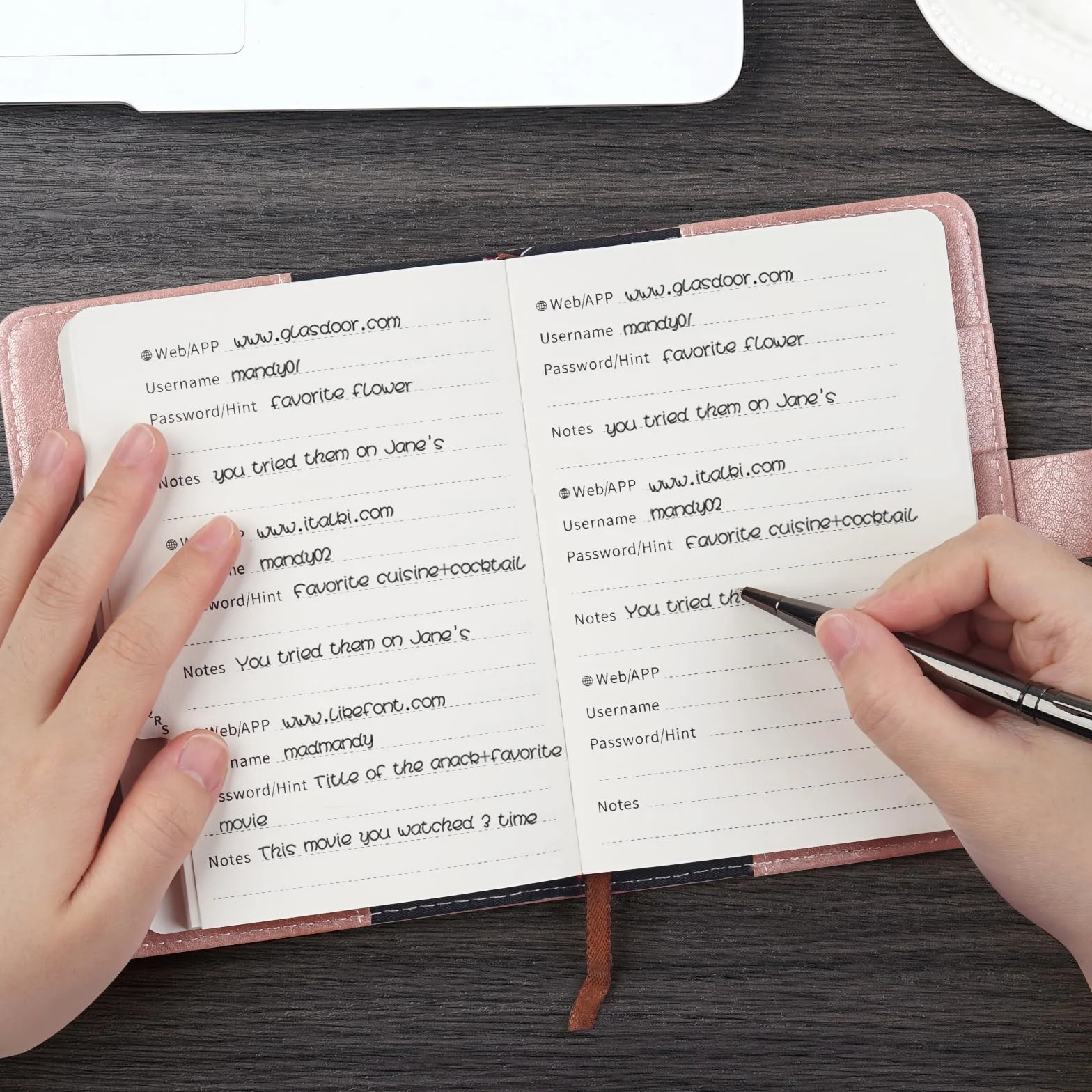 WEMATE Livre de mots de Passe Verrouillable, Organisateur de Codes, 600 Espaces, Rose