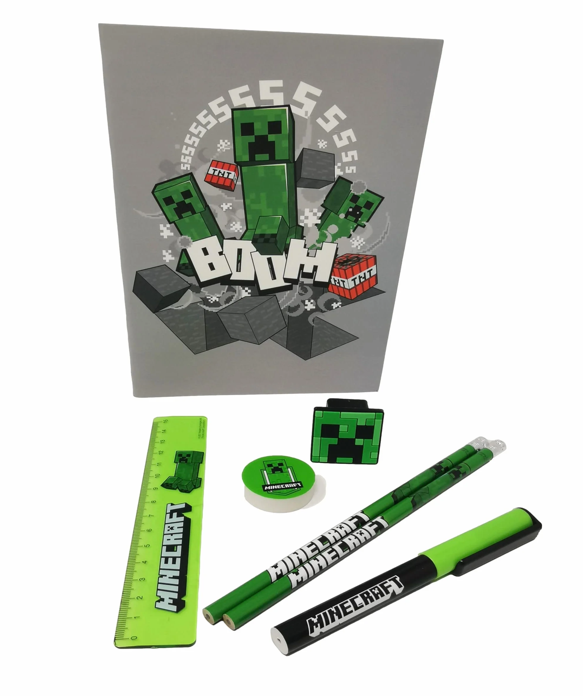 Theonoi Set de Papeterie 7 Pièces Creeper pour Fans de Joueurs Cadeau Rentrée Scolaire