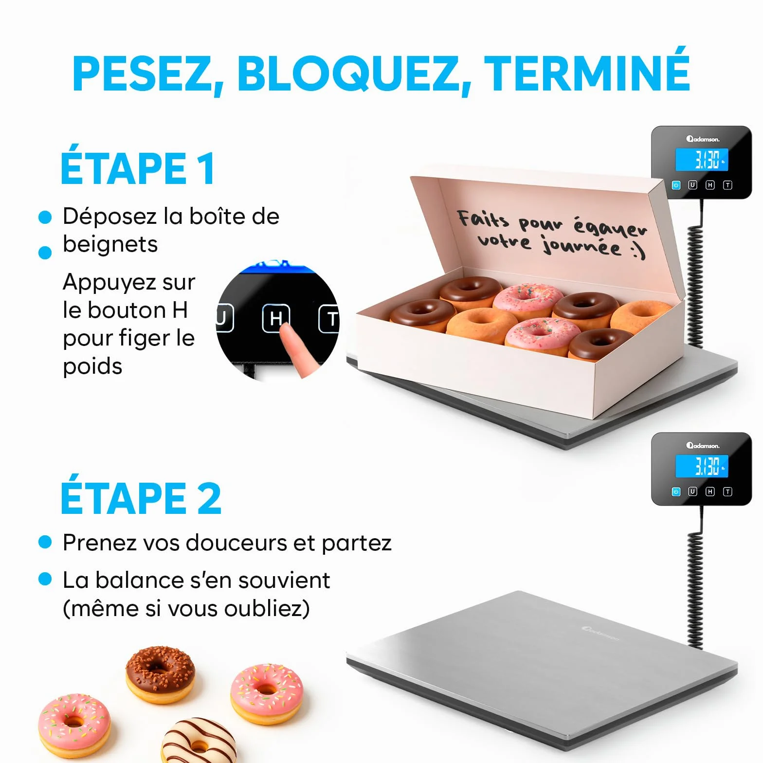 Balance Colis Électronique 300 kg Professionnelle Industrielle avec Hold/Tare Argent Pile Câble Inclus