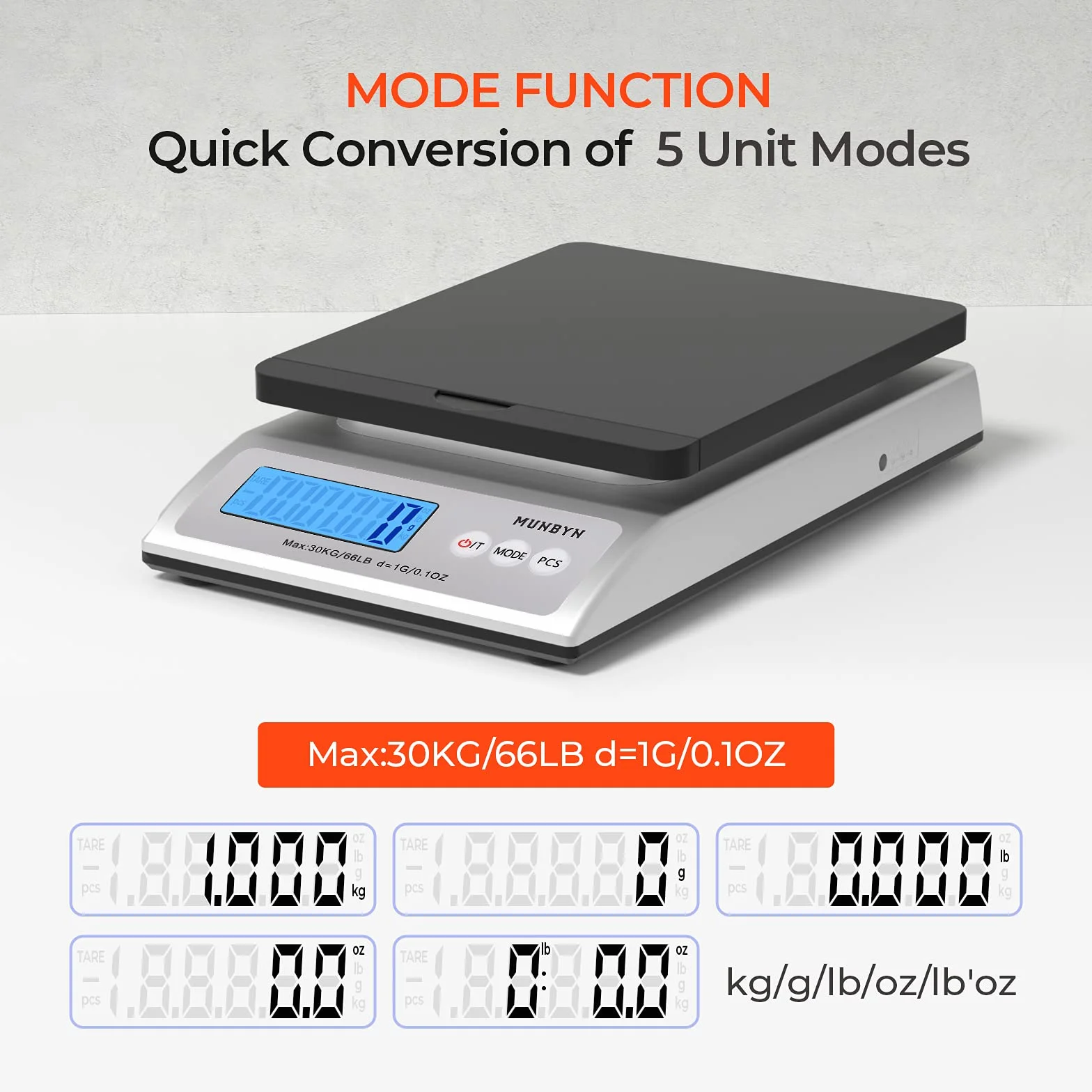 MUNBYN Balance Postale Numérique 30 kg Précision 1g Écran LCD Rétroéclairé Pliable