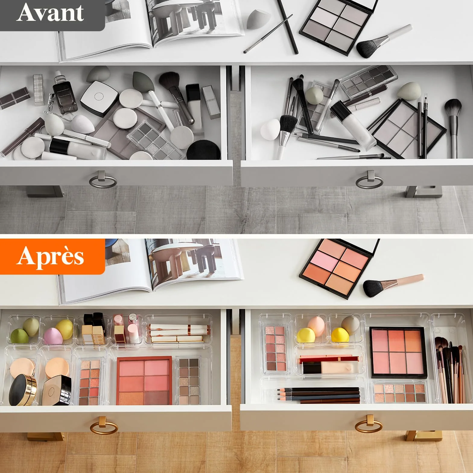 Lifewit Lot de 25 Organisateurs de Tiroirs Transparent, Rangement Diviseur Plateau pour Papeterie Maquillage Bijoux