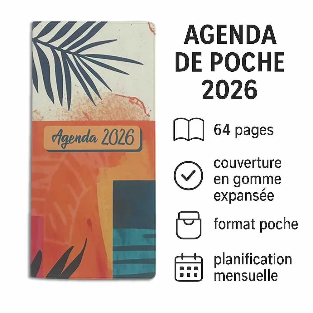 Agenda de Poche 2026 Format Compact 64 Pages Couverture Gomme Expansée Fabrication Française
