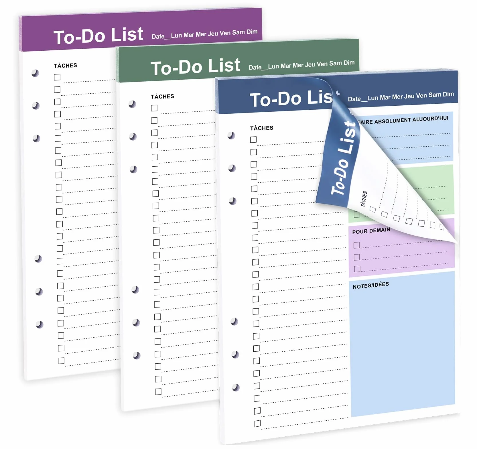 Agoer To Do List A5 Recharge Papier 180 Pages Non-Datées Tricolore Recharges pour Planificateurs 6 Trous Refill Paper Daily Planner Recto Verso Journalier Listes Planning Français 21 x 14,2 cm